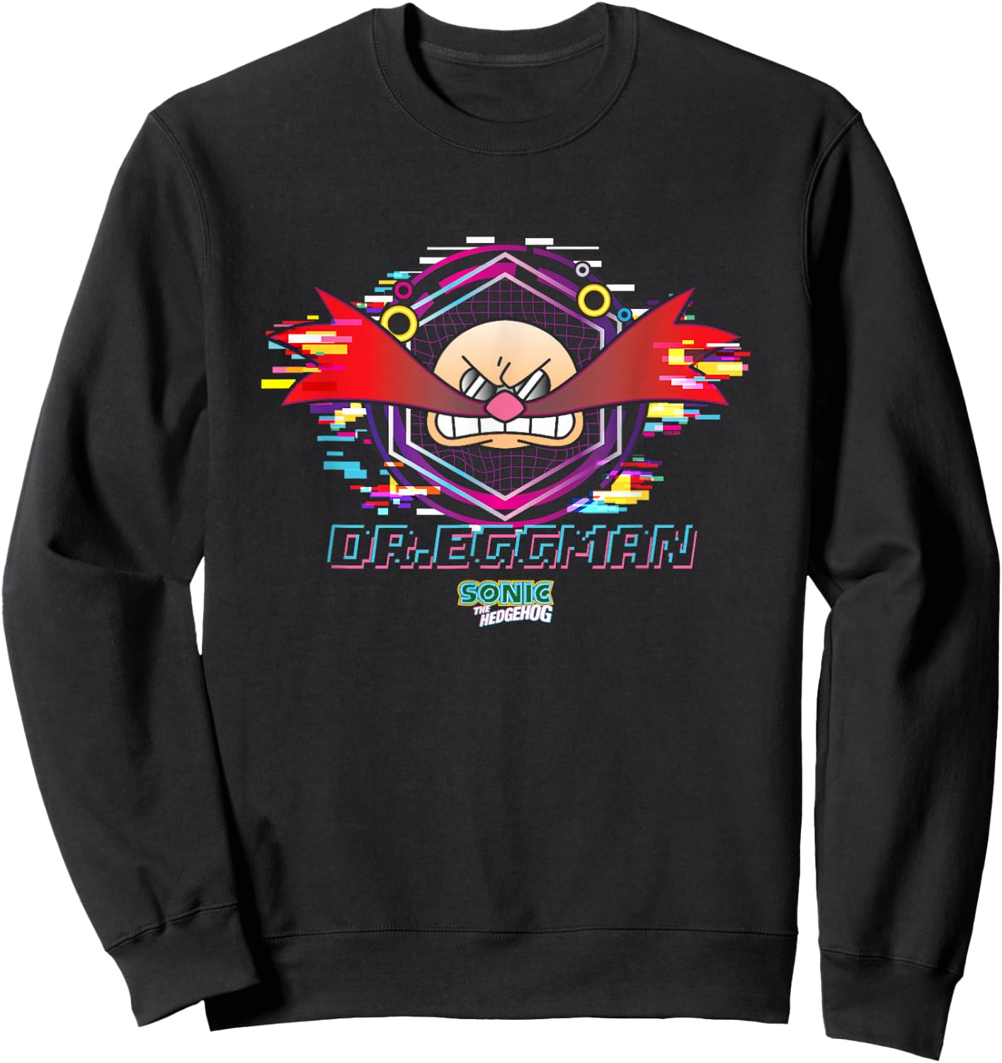 Sonic The Hedgehog Dr. Eggman Glitched Out Face Logo Sweatshirt - Sweatshirt | Black