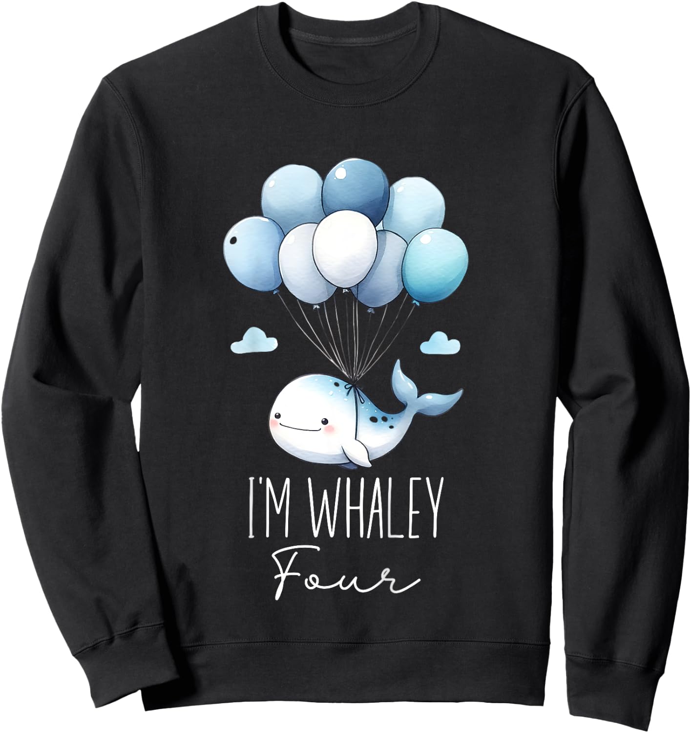 Kids Whale 4th Birthday Boys Toddler Watercolor Aquatic Sea Ocean Sweatshirt - Sweatshirt | Black