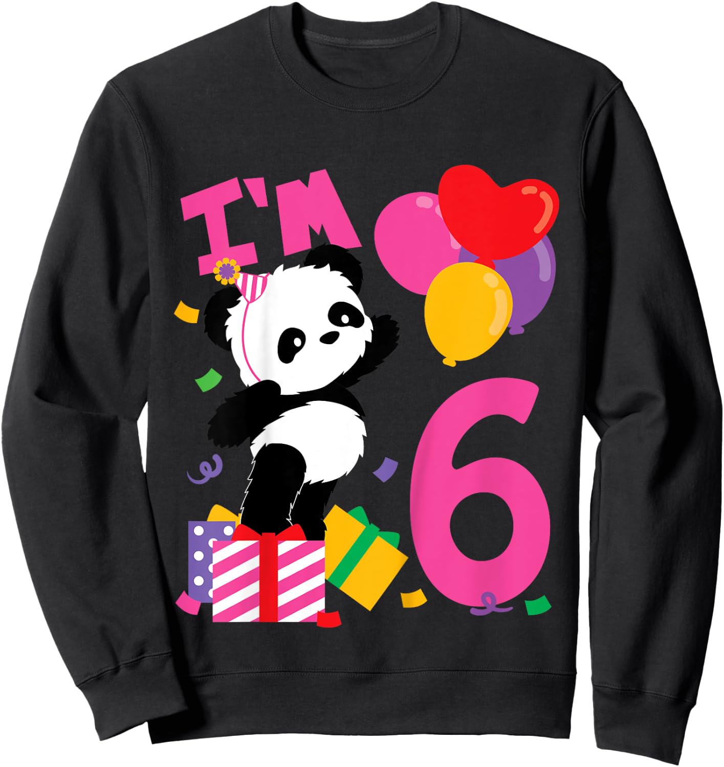 Kids 6 Years Old Girls Birthday Panda Sweatshirt - Sweatshirt | Black