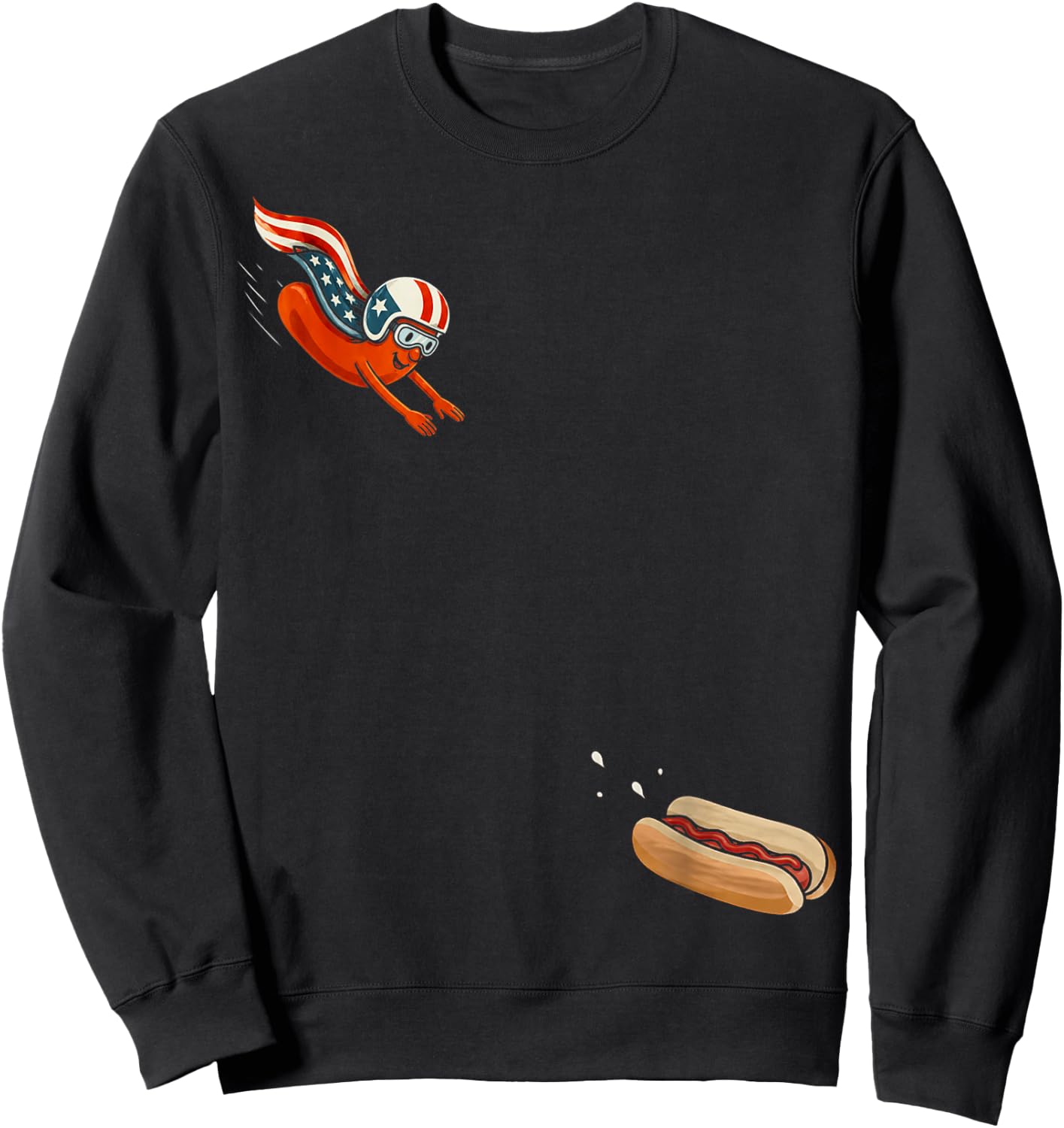 Hotdog Freedom Dive Patriotic Hot Dog Skydiving Into Bun Sweatshirt - Sweatshirt | Black
