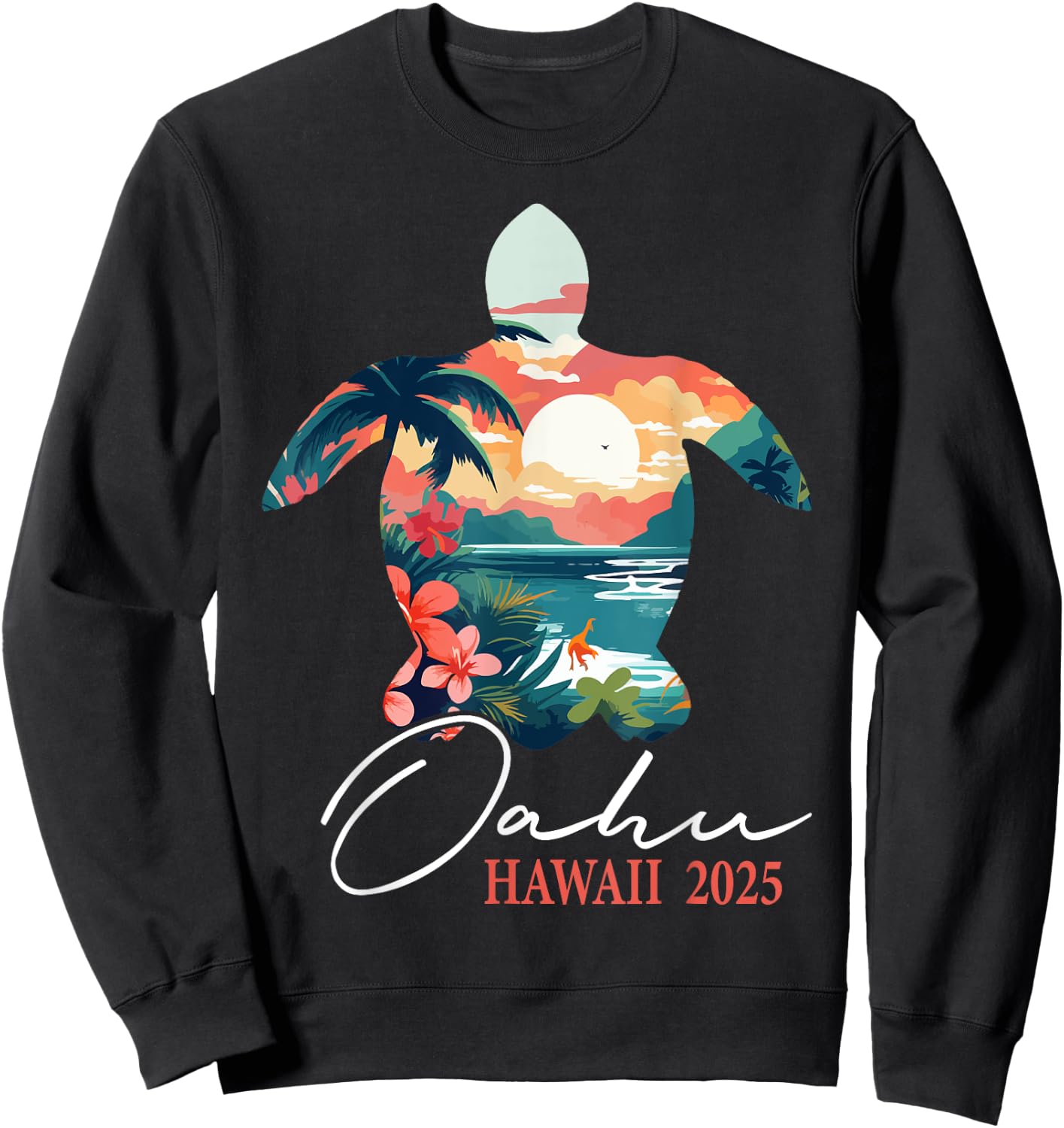 Oahu Hawaii 2025 Turtle Paradise Family Summer Vacation Sweatshirt - Sweatshirt | Black
