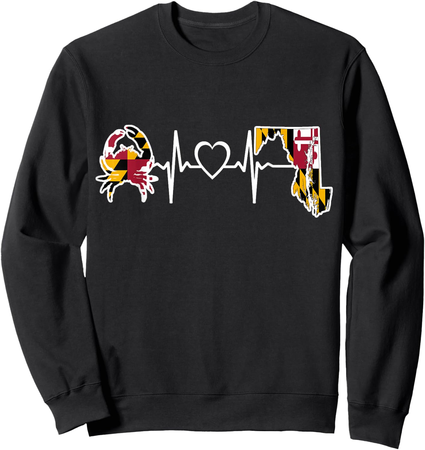 Maryland Flag Shirt Maryland Crab State Flag Heartbeat Sweatshirt - Sweatshirt | Black