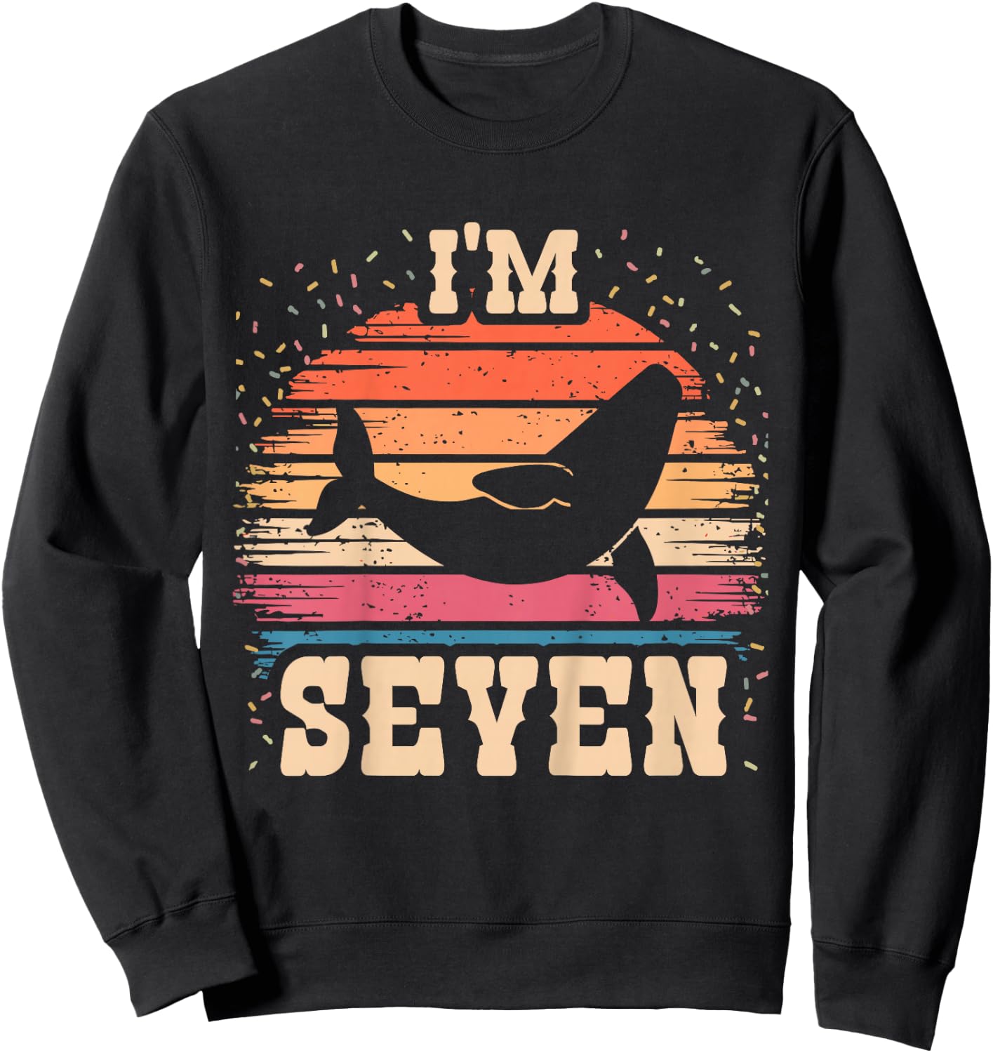 Whale 7 Year Old Birthday Boy Girl 7th Whale Birthday Sweatshirt - Sweatshirt | Black