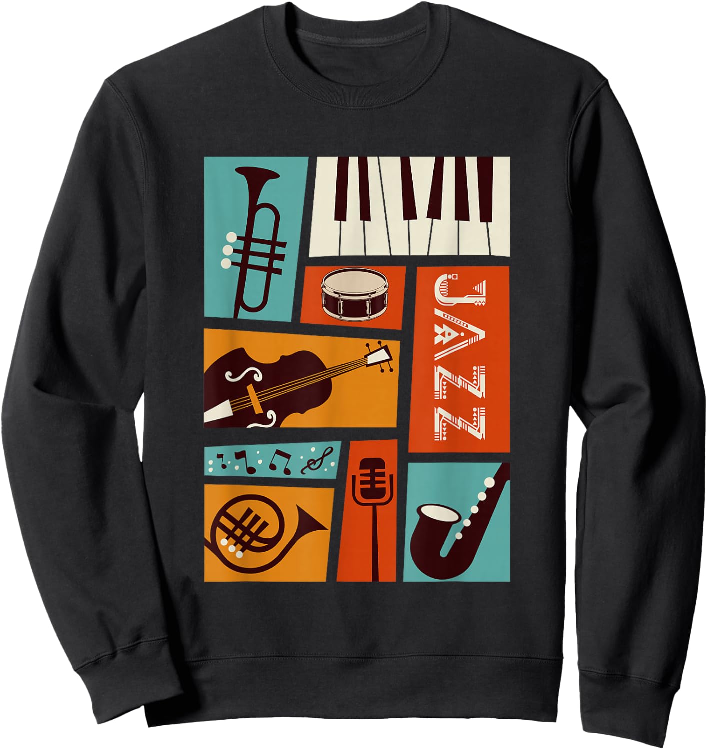Jazz Snare Piano Music Jazz Band Musiker Saxophon Trompete Sweatshirt - Sweatshirt | Black