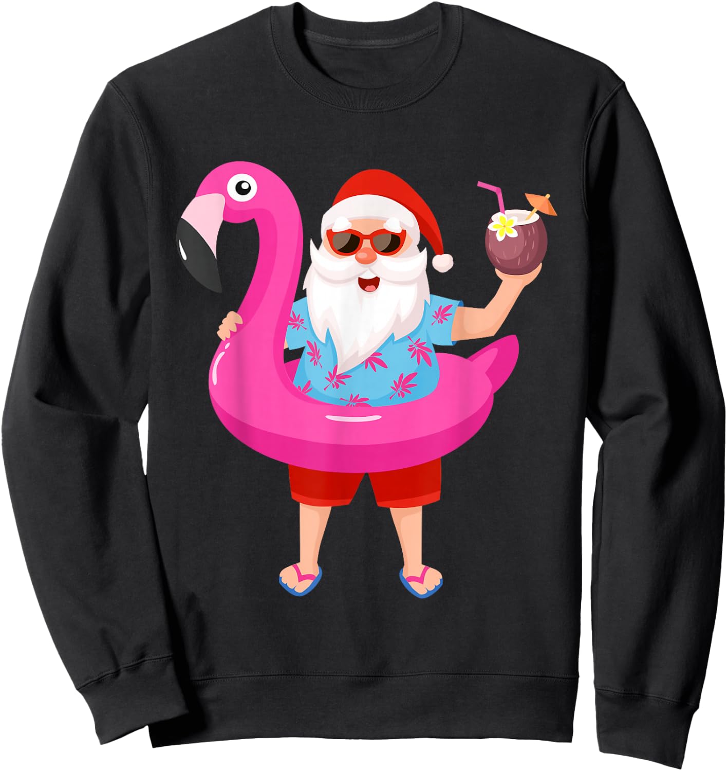 Funny Christmas in July Summer Flamingo Float Xmas Men Women Sweatshirt - Sweatshirt | Black