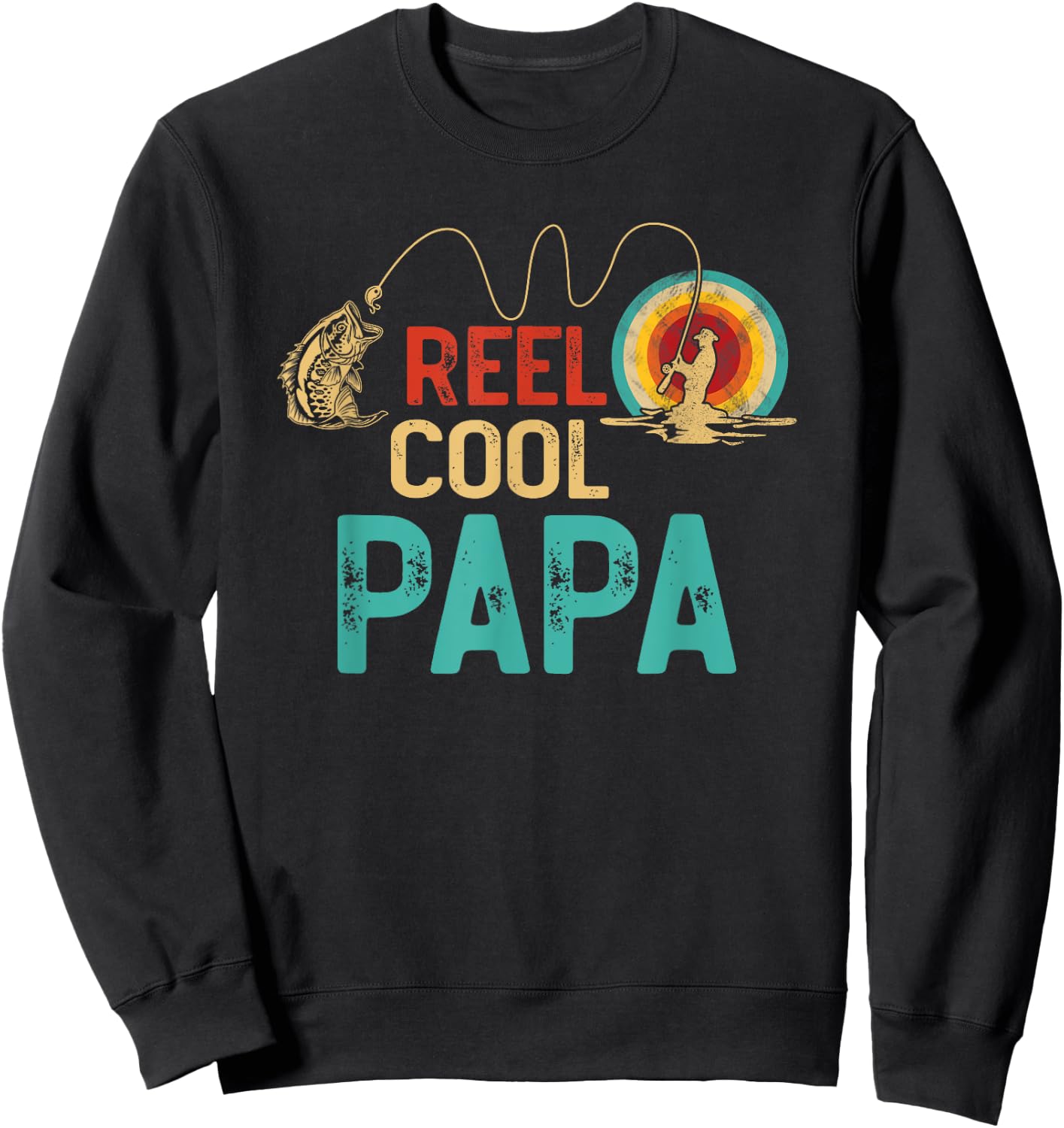 Reel Cool Papa Vintage Retro Fishing Funny Fisherman Papa Sweatshirt - Sweatshirt | Black