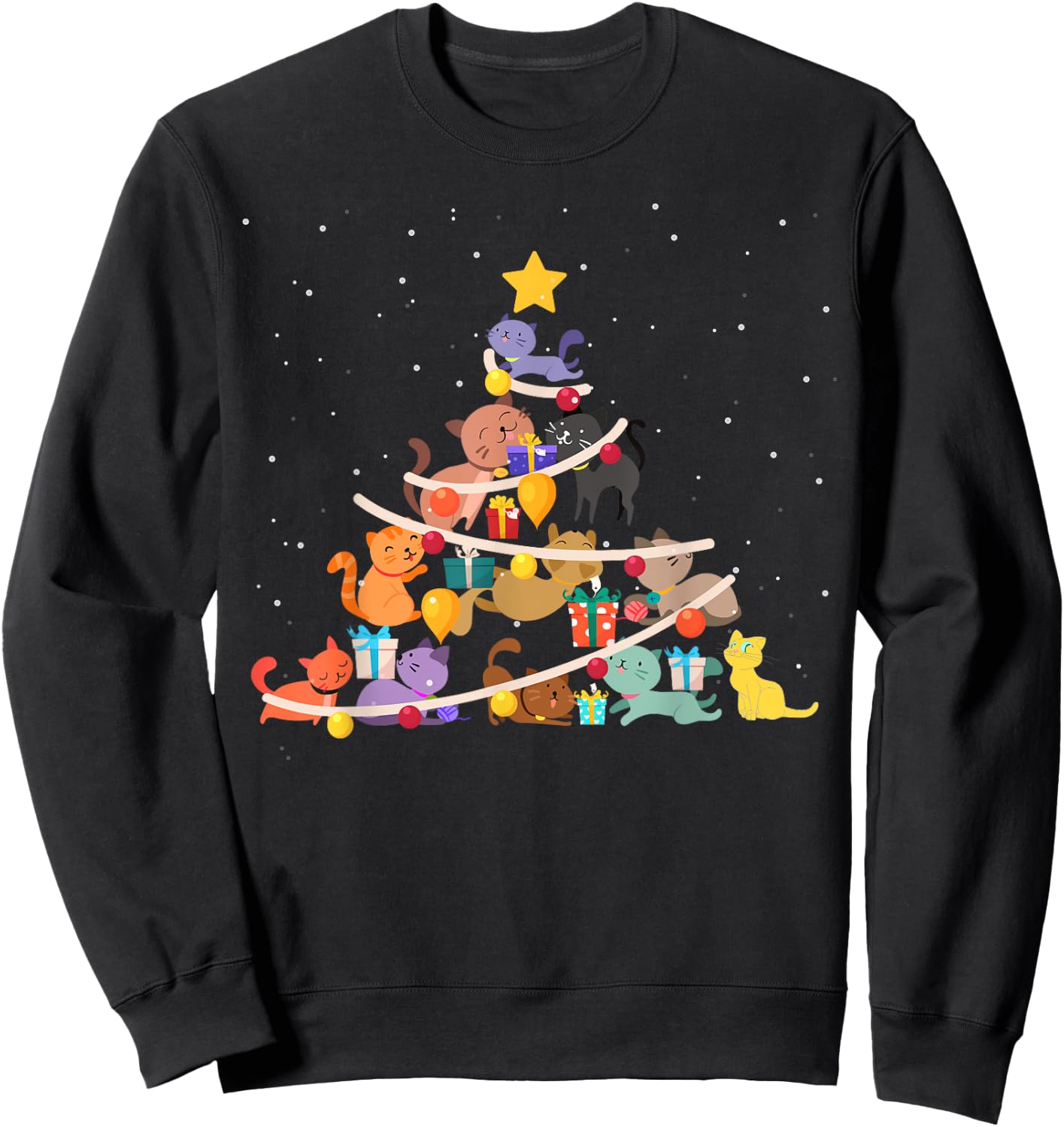 Funny Cat Christmas Tree Cute Cats Design Women Men Girl Boy Sweatshirt - Sweatshirt | Black