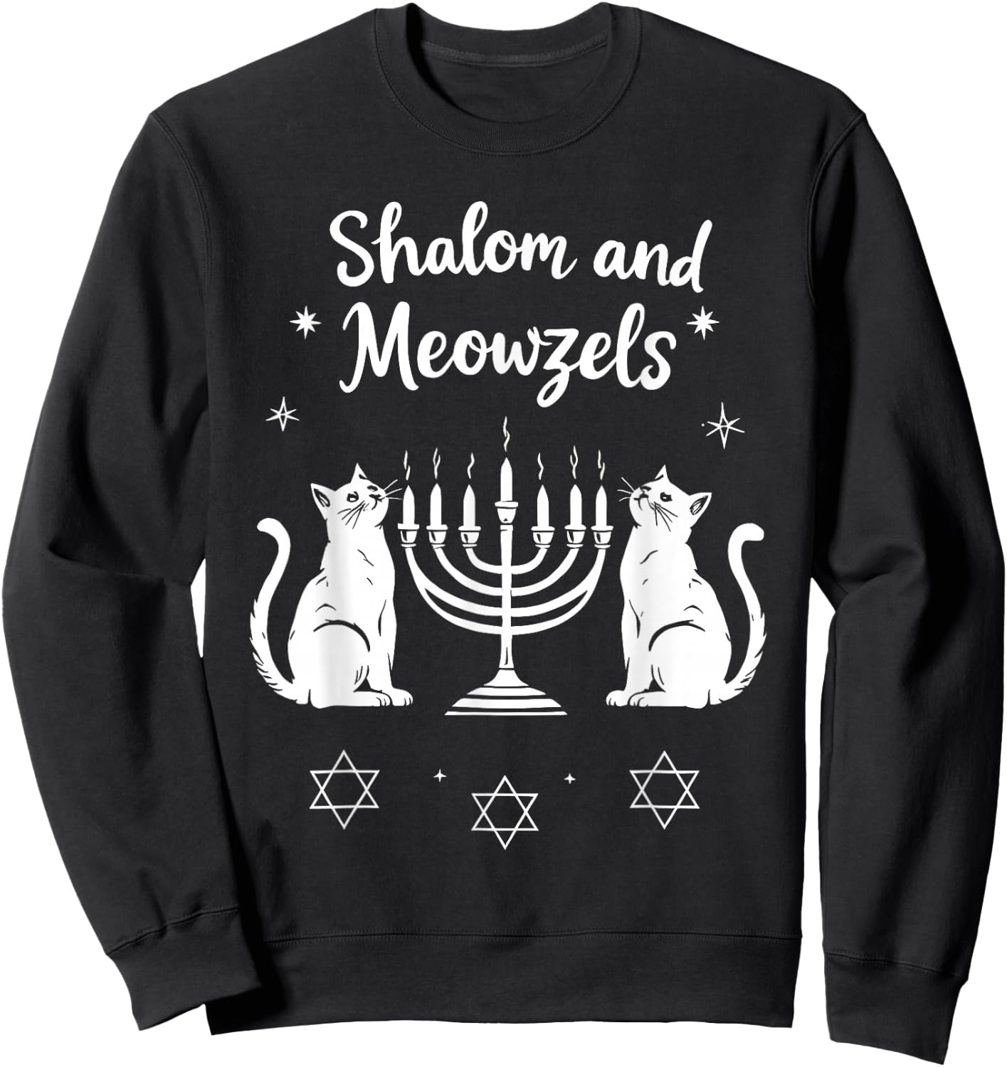 Shalom and Meowzels Funny Jewish Cat Hanukkah Sweatshirt - Sweatshirt | Black