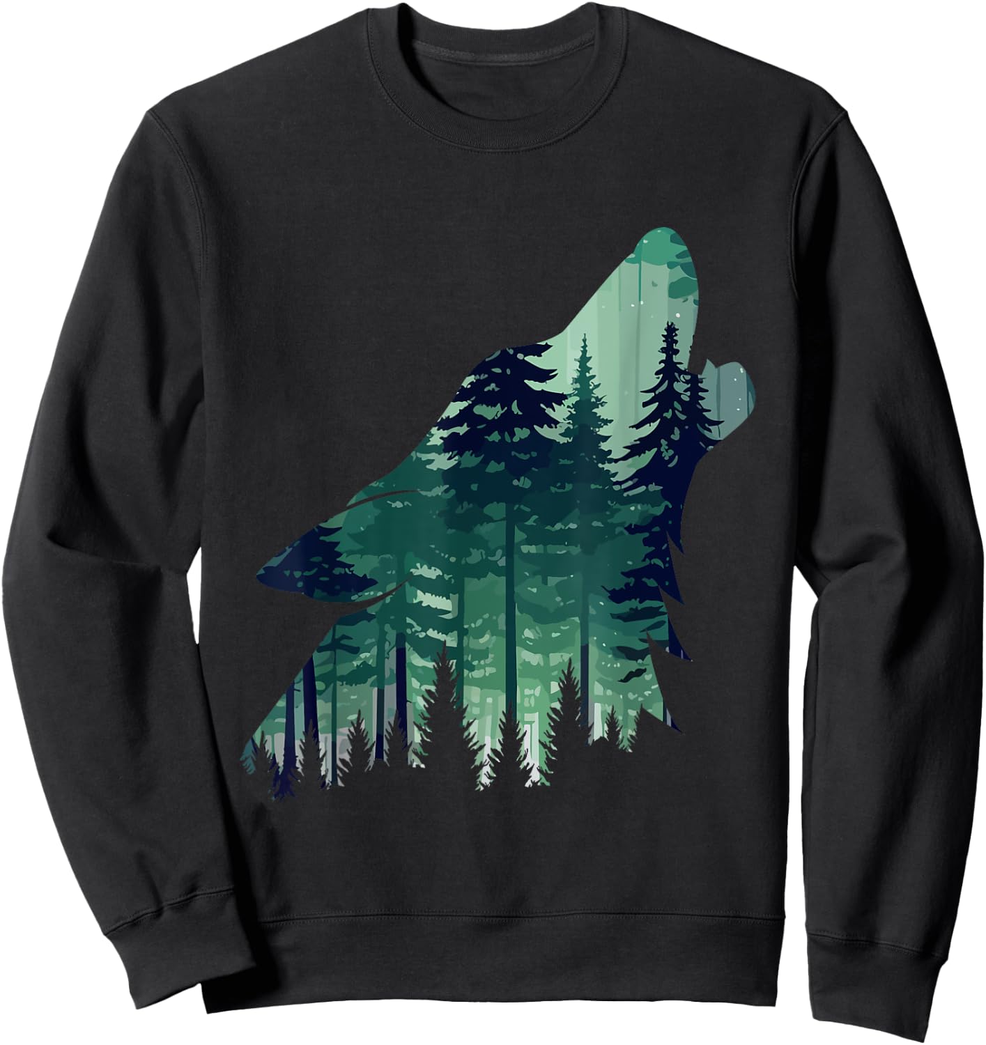 Landscape Animal Art Nature Forest Wolf Howling , Black, S Sweatshirt - Sweatshirt | Black