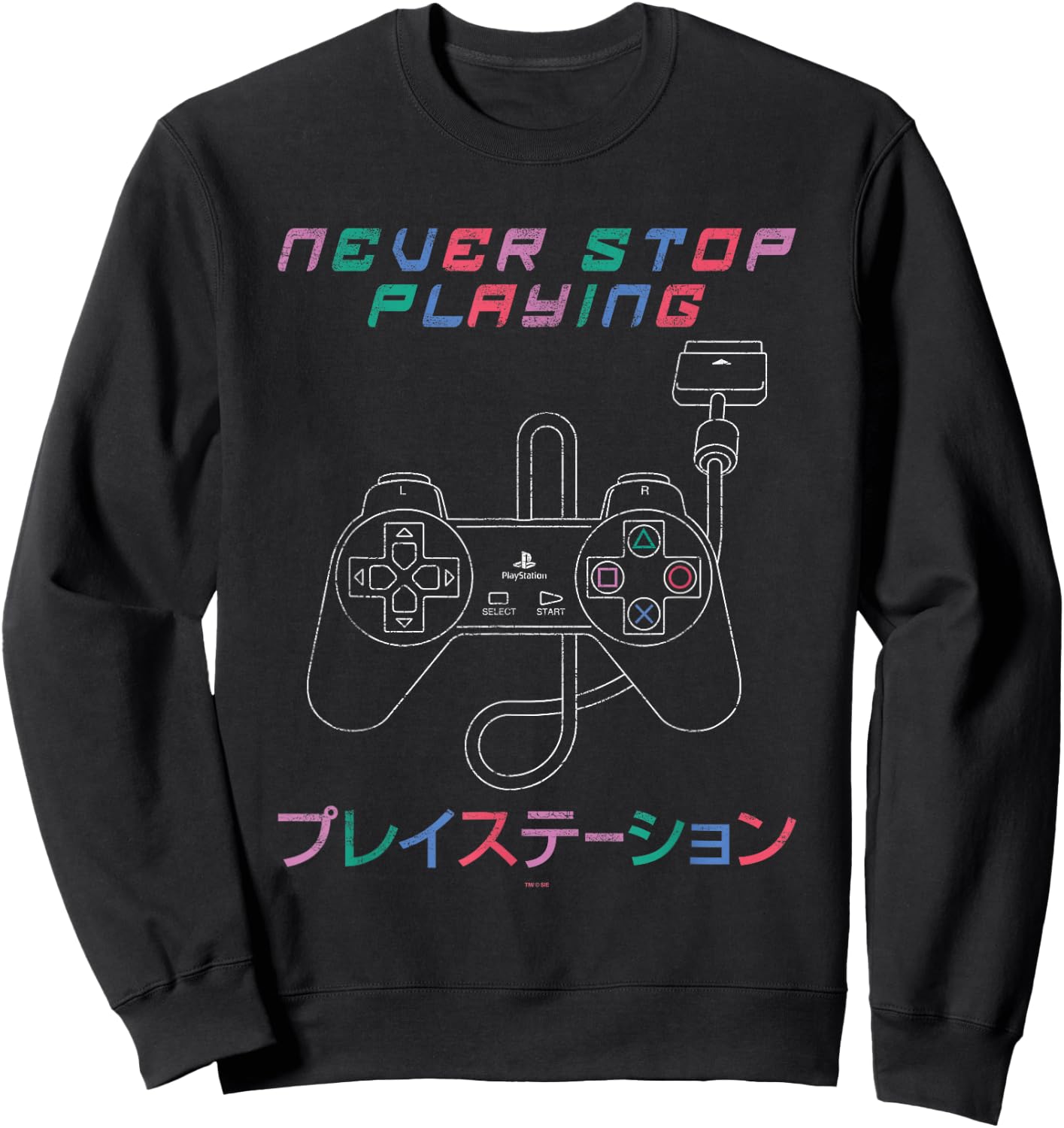 PlayStation Never Stop Playing Controller Kanji Video Game Sweatshirt - Sweatshirt | Black