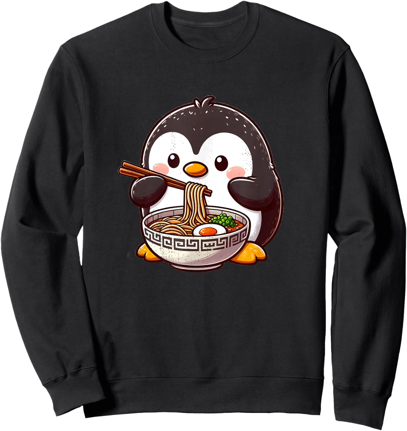 Cute Penguin Eating Ramen With Chopsticks , Black, S Sweatshirt - Sweatshirt | Black