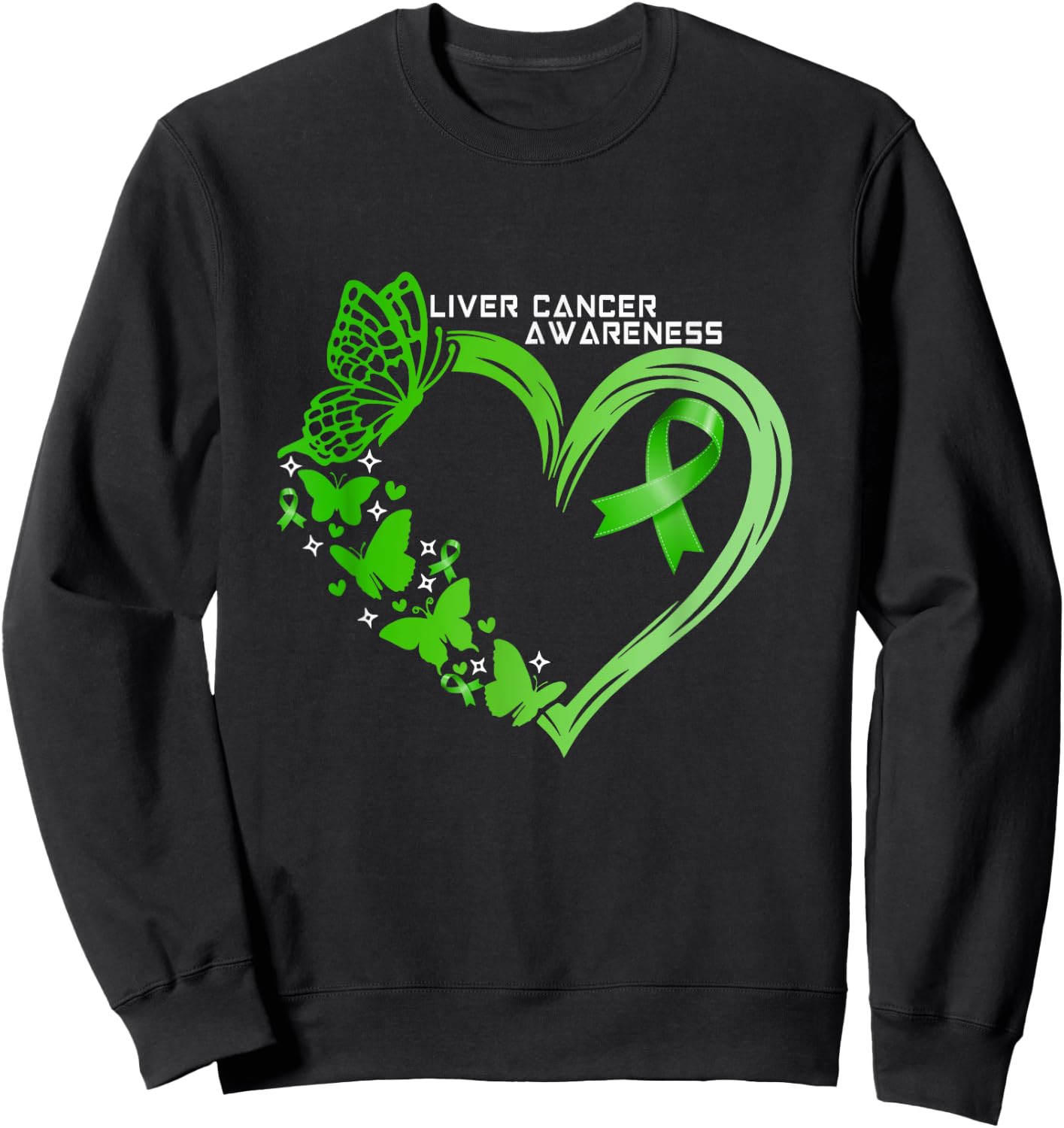 Liver Cancer Awareness Green Ribbon Liver Cancer Warrior Sweatshirt - Sweatshirt | Black