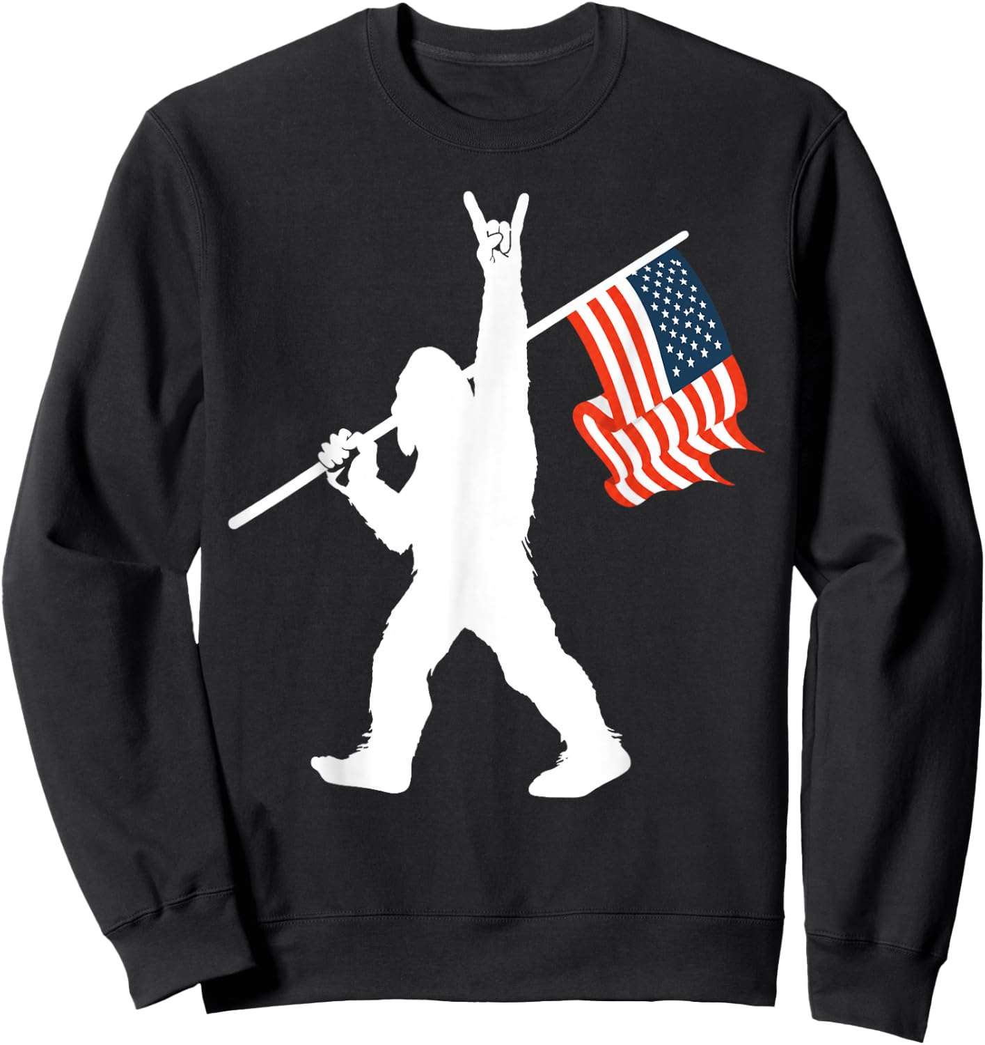 Big Foot Bigfoot Sasquatch American Flag Patriotic 4th July Sweatshirt - Sweatshirt | Black