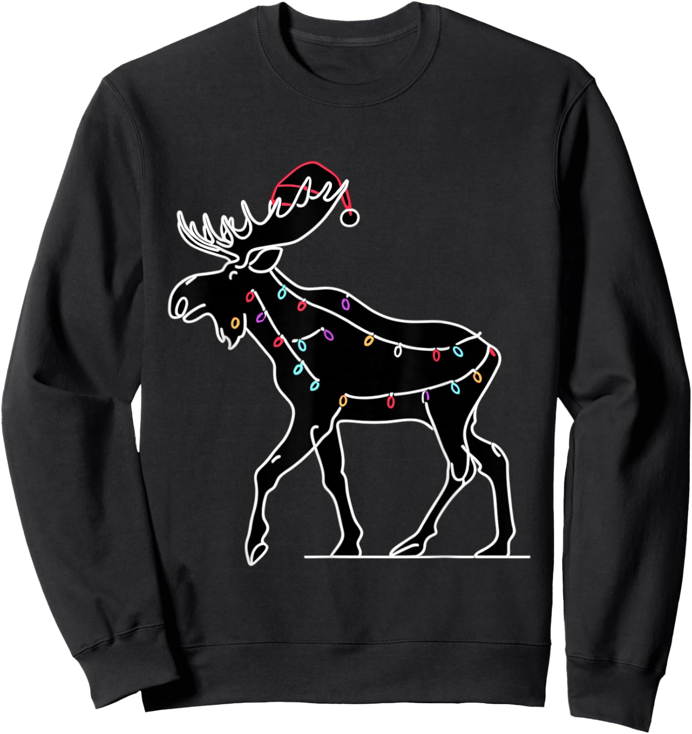 Moose Santa Hat Christmas Tree Lights Ugly Pajama Lover Sweatshirt - Sweatshirt | Black