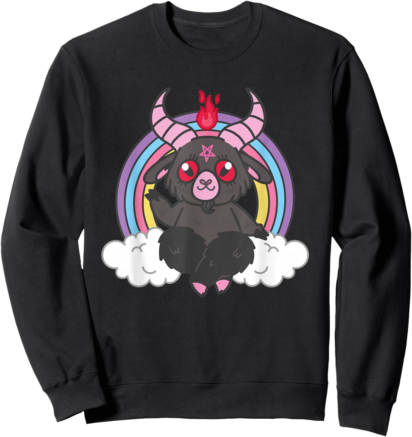 Pastel Goth Cute Kawaii Weird Goat Rainbow Satanic Pentagram Sweatshirt - Sweatshirt | Black