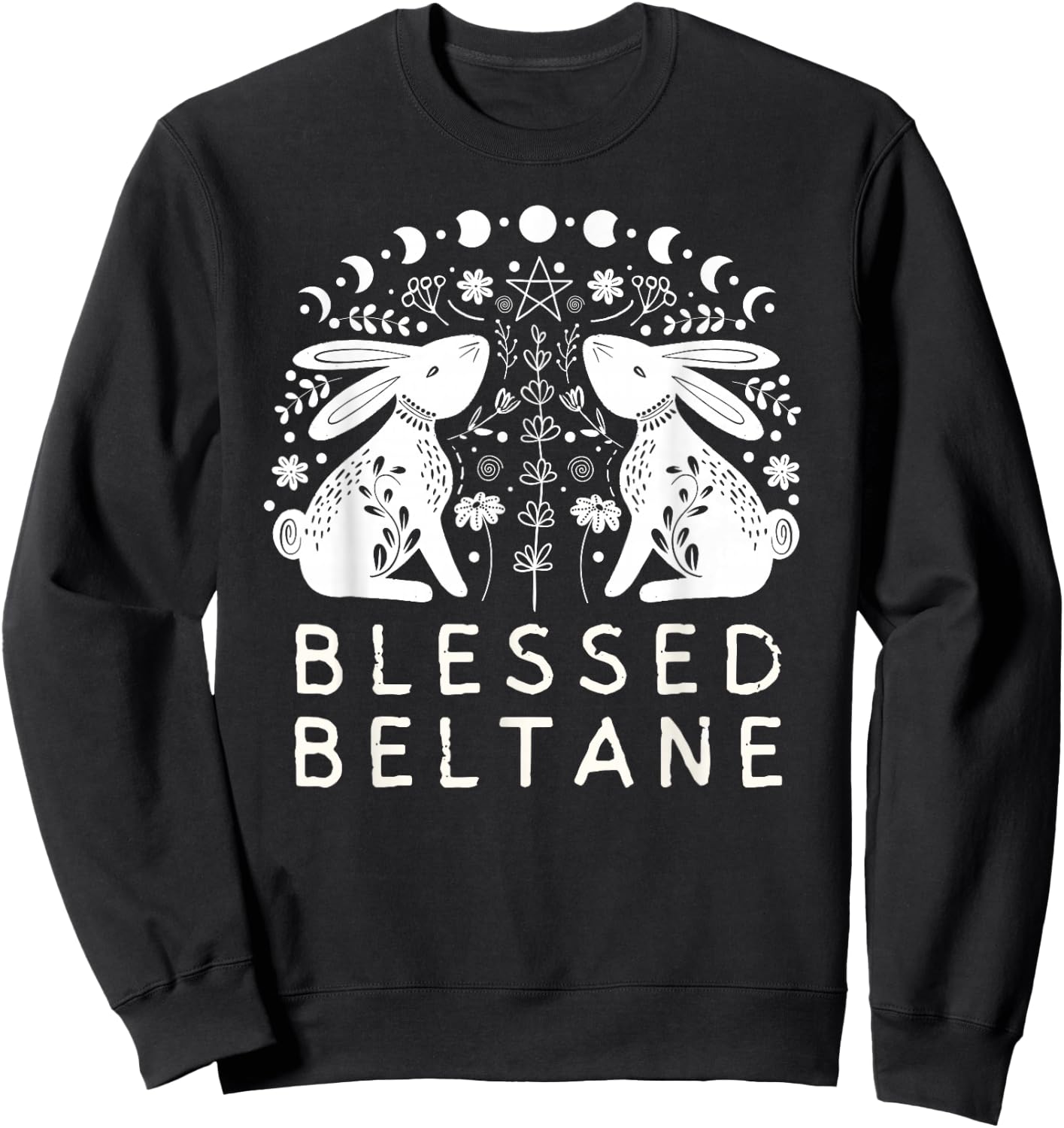 Pagan Rabbits and Flowers Beltane Blessings Paganism Sweatshirt - Sweatshirt | Black