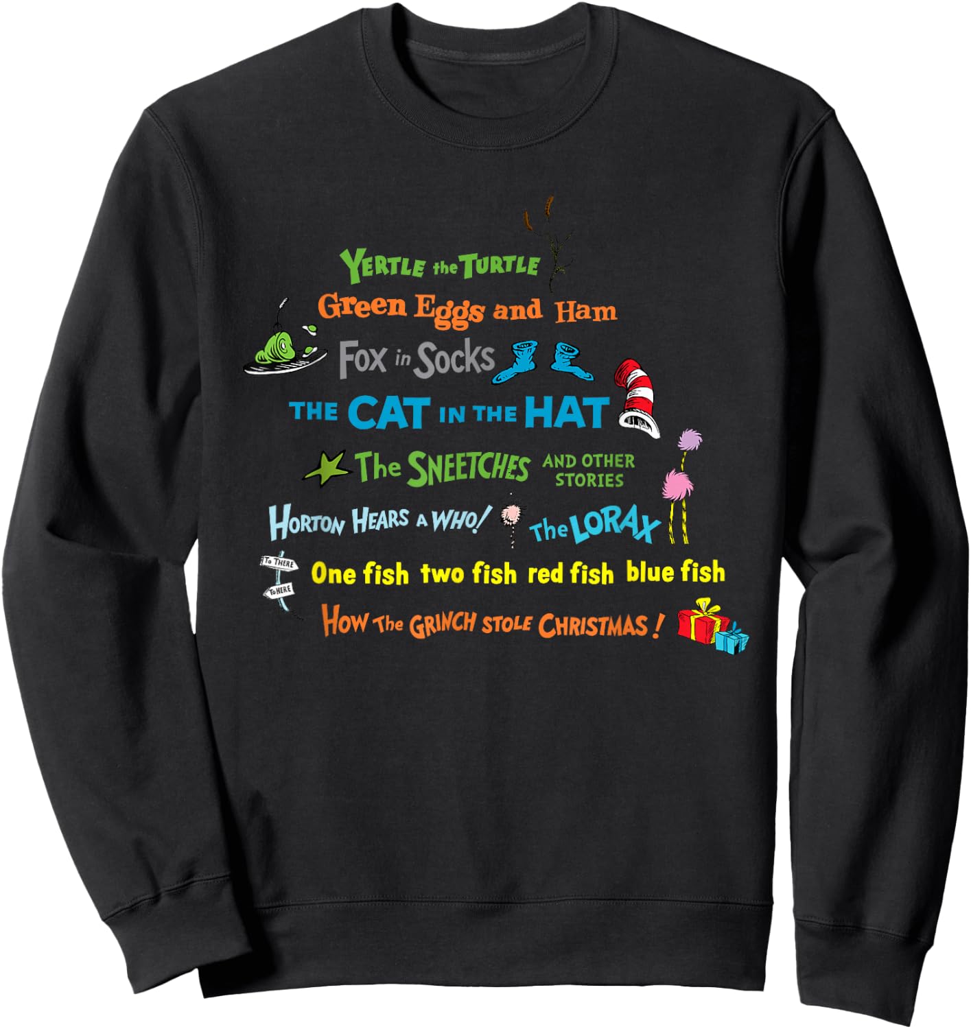 Dr. Seuss Book Title Sweatshirt - Sweatshirt | Black
