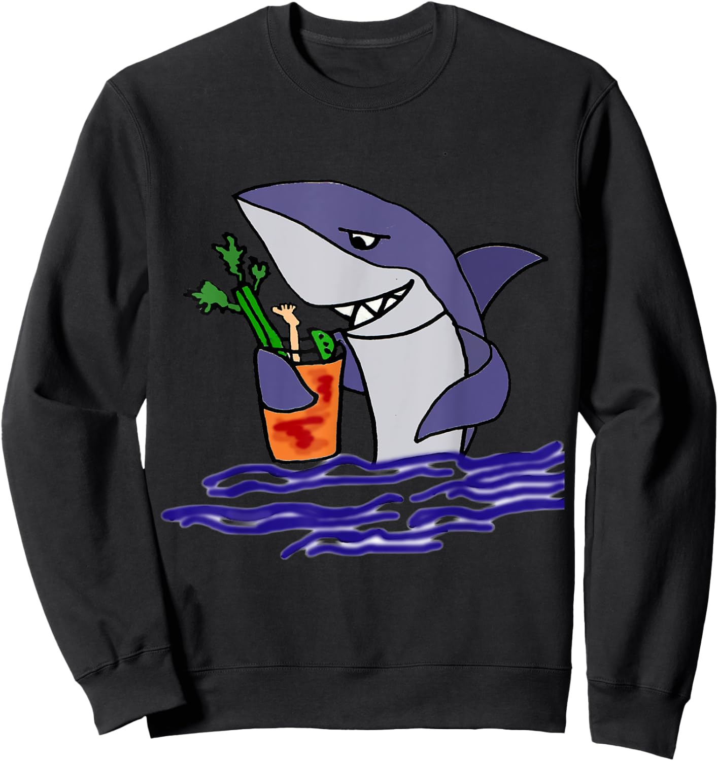 Smiletodaytees Funny Shark Drinking Bloody Mary Sweatshirt - Sweatshirt | Black
