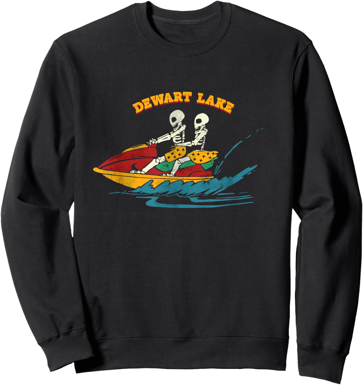 Dewart Lake Indiana Funny Skeleton Jet Ski Retro Sweatshirt - Sweatshirt | Black