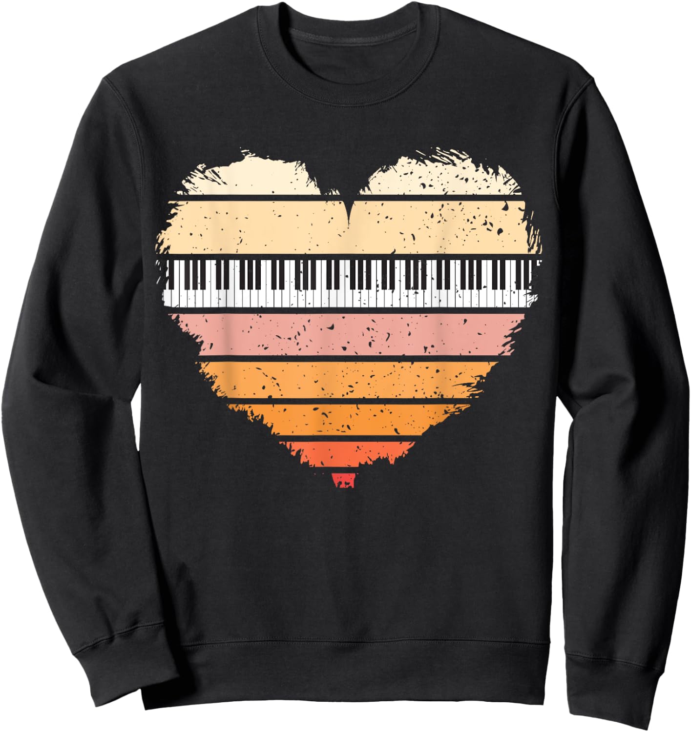 Piano Lover Pianist Piano Player Retro Sunset Heart Musician Sweatshirt - Sweatshirt | Black