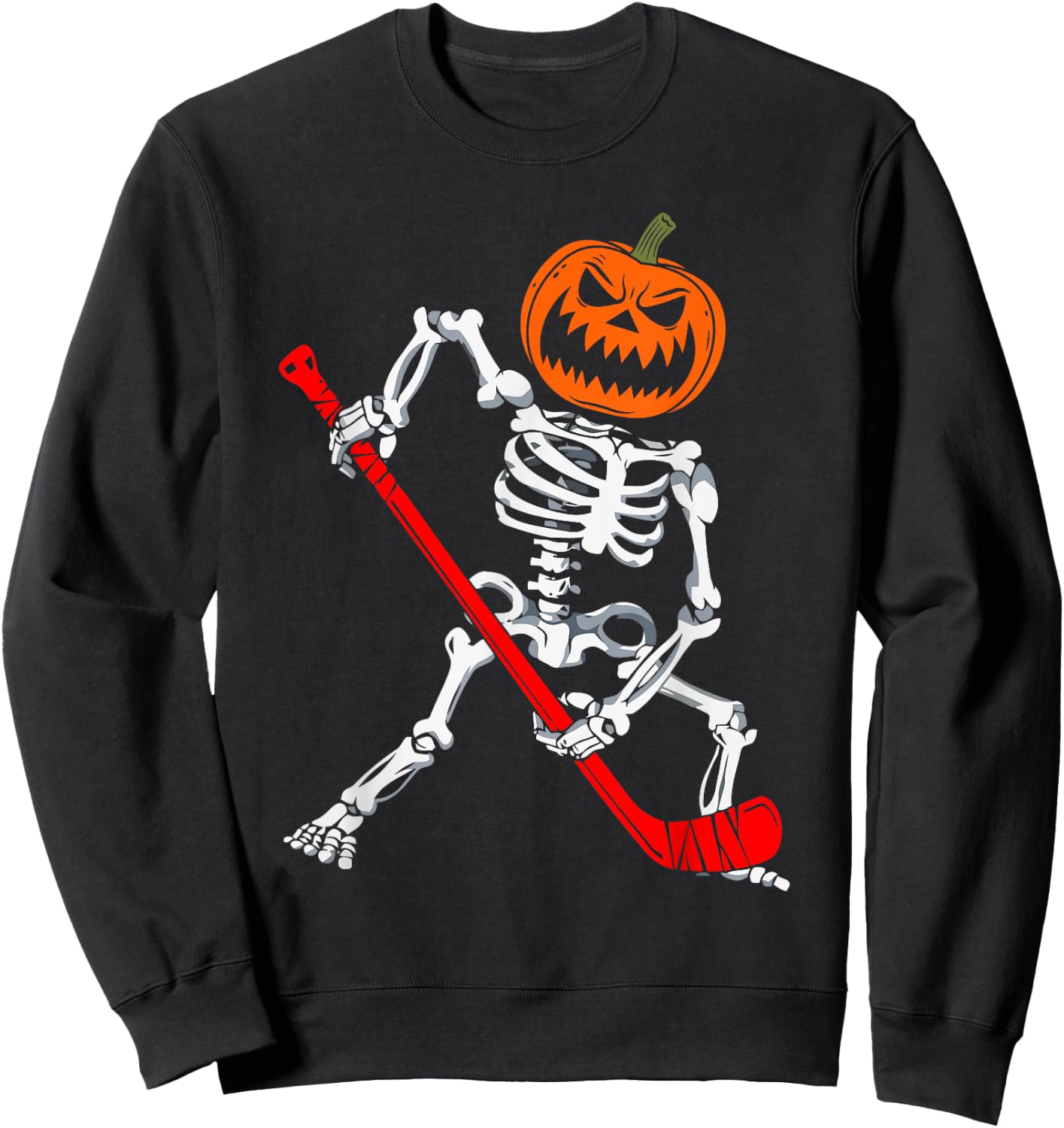 Skeleton Ice Hockey Halloween Pumpkin Hockey Boys Kids Sweatshirt - Sweatshirt | Black