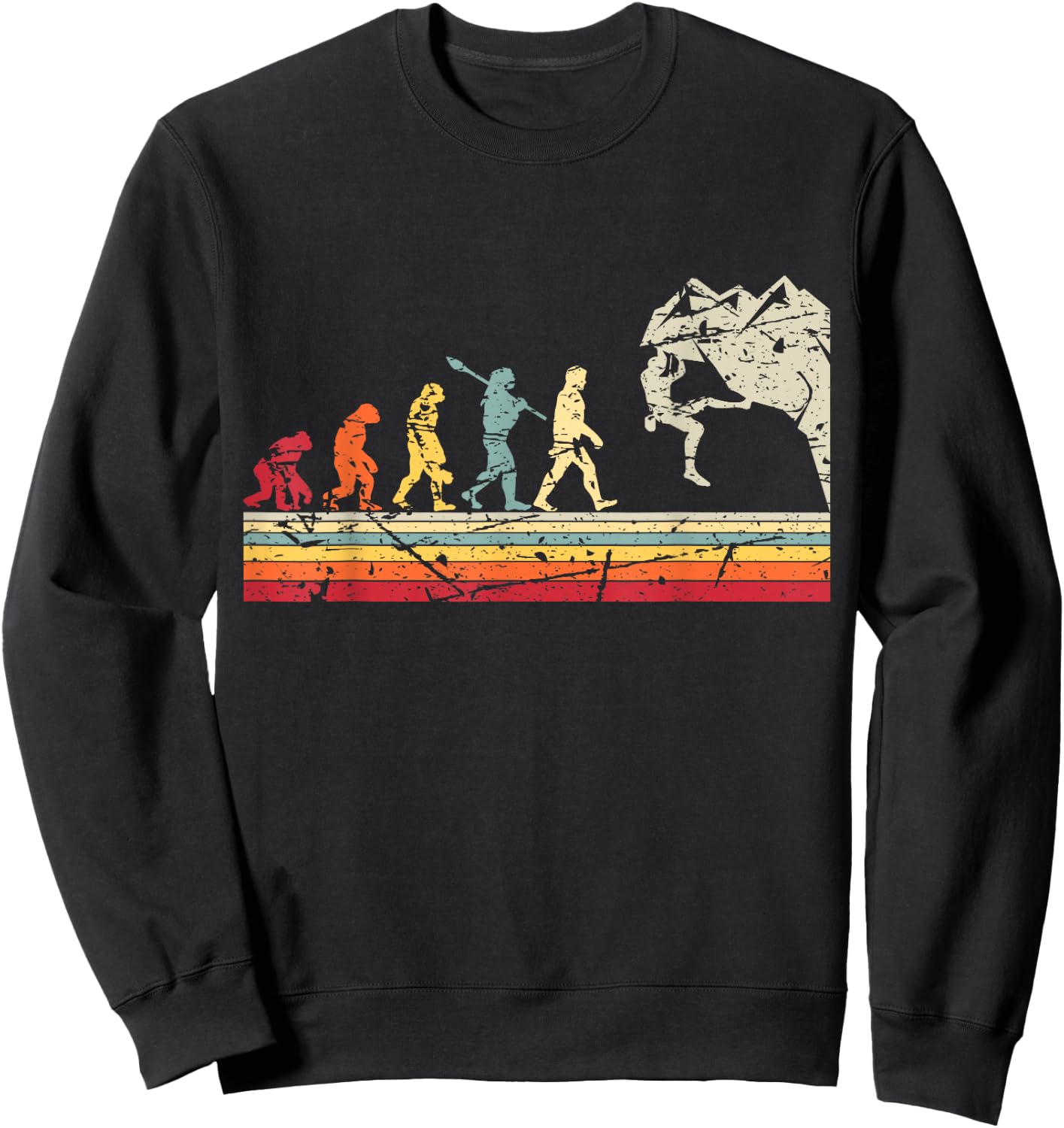 Rock Climbing Human Evolution Vintage Climber Sweatshirt - Sweatshirt | Black
