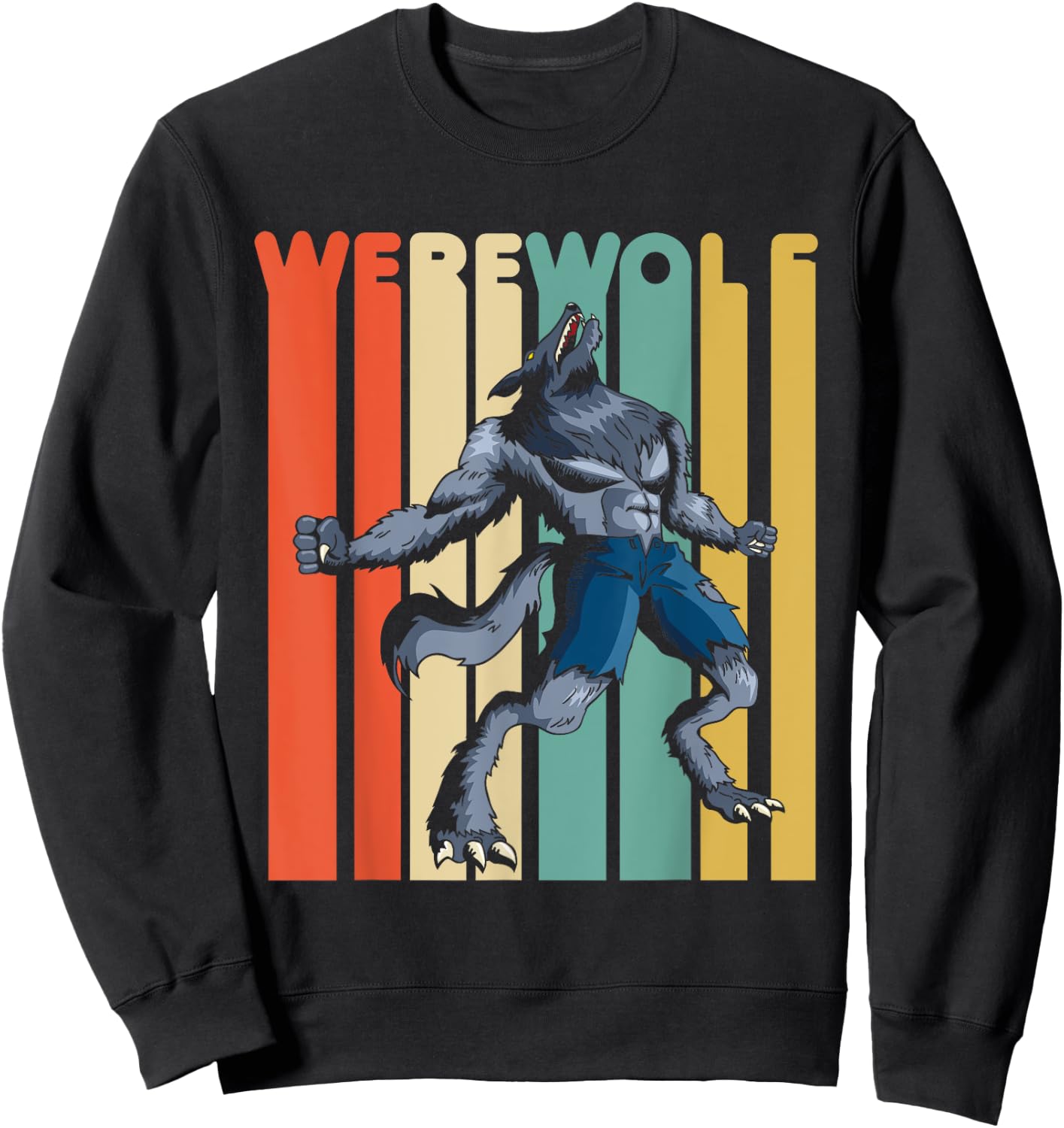 Vintage Style Werewolf Retro Halloween Design Sweatshirt - Sweatshirt | Black