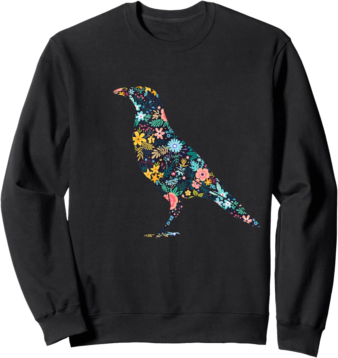Floral Crow Silhouette Girls Graphic Raven Sweatshirt - Sweatshirt | Black