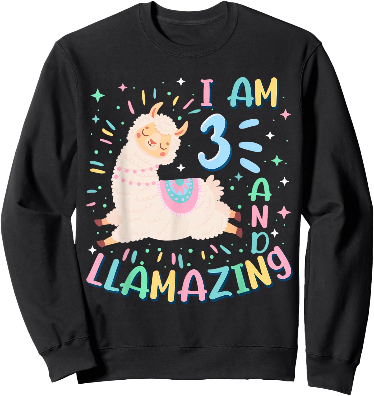 3rd Birthday I Am 3 Years Old And Llamazing Llama Girl Teens Sweatshirt - Sweatshirt | Black