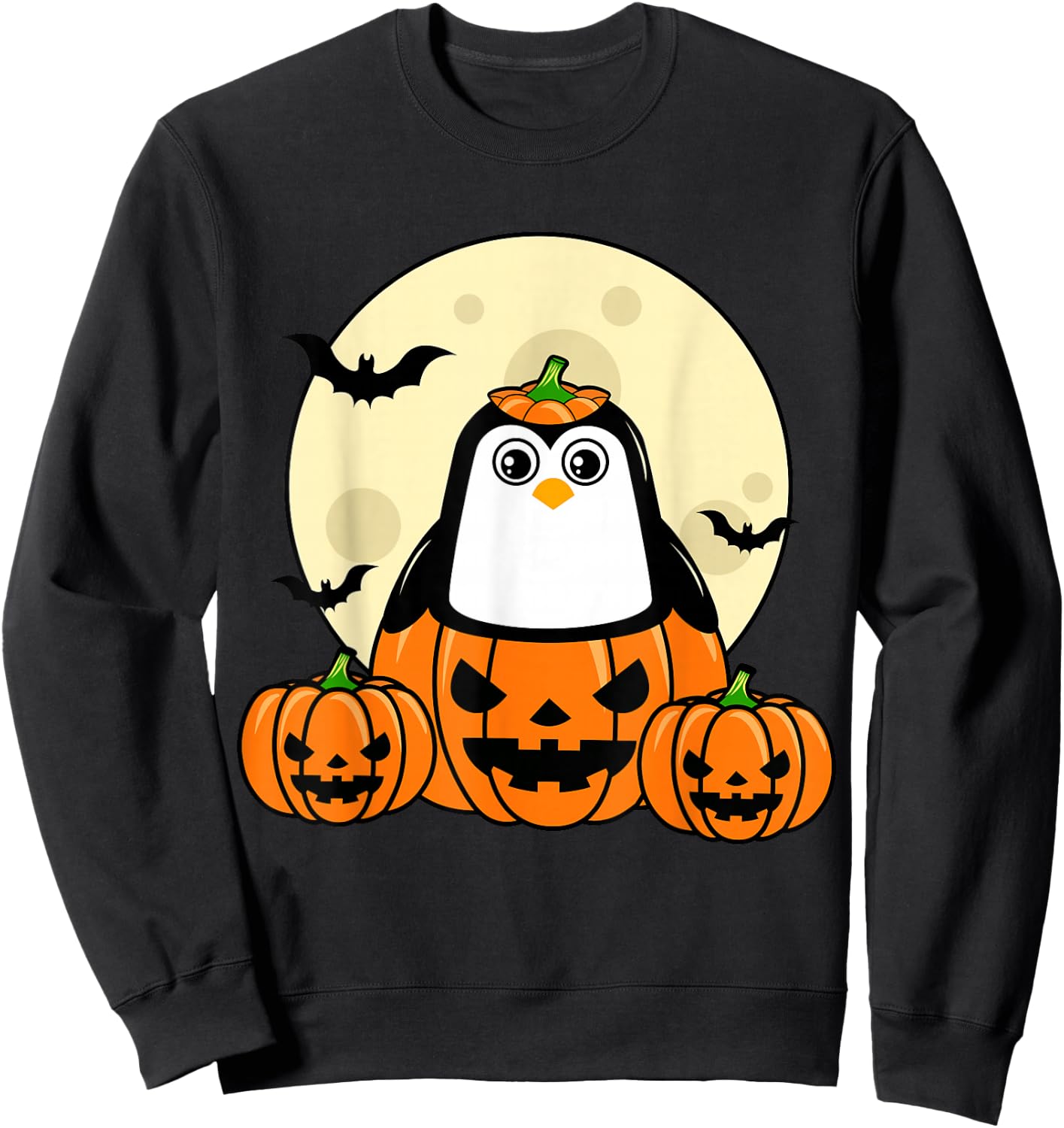 Penguin Pumpkin Moon Bats Costume Cute Easy Halloween Gift Sweatshirt - Sweatshirt | Black