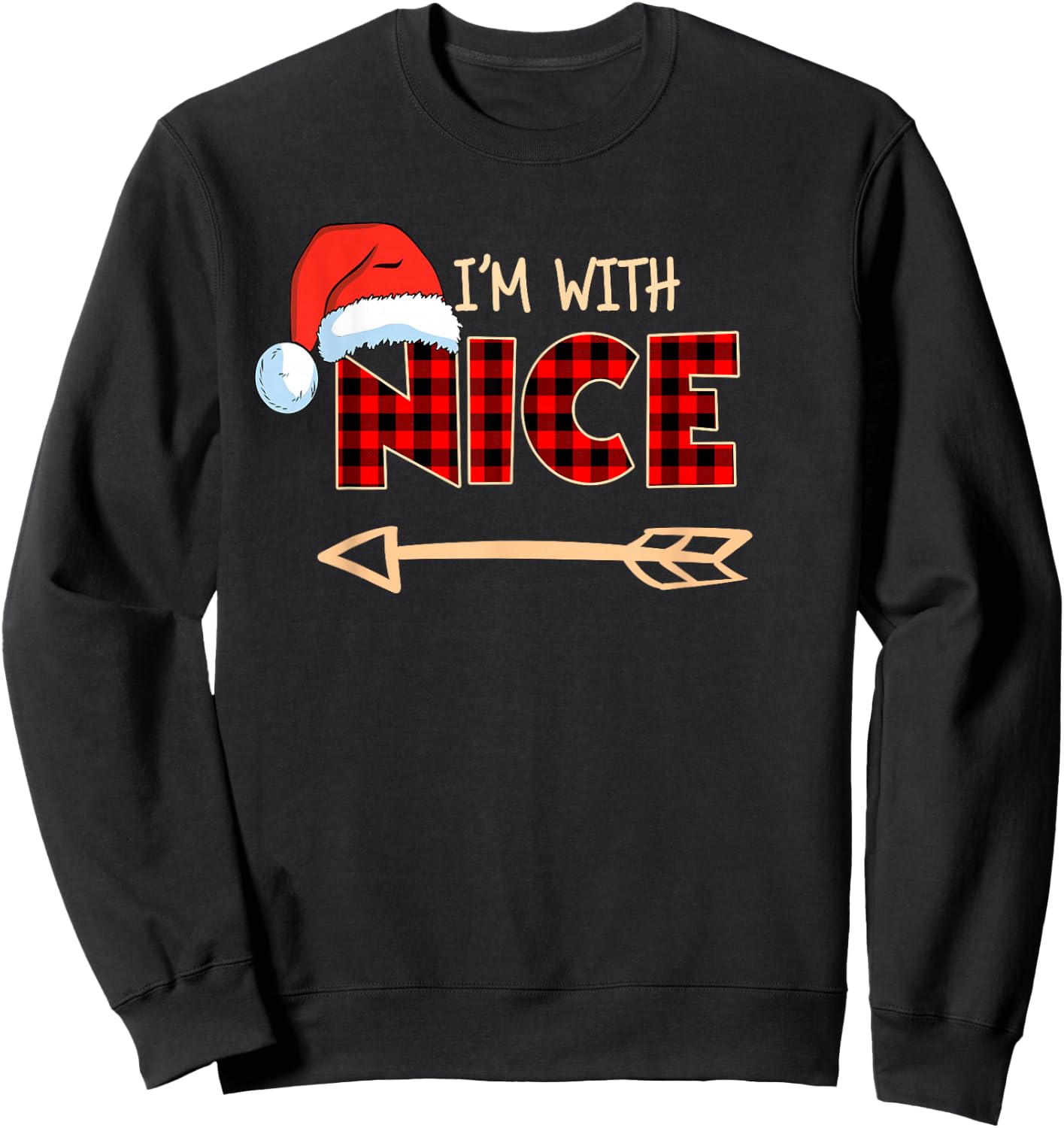 Naughty or Nice Christmas Couple I'm With Nice Red Plaid Sweatshirt - Sweatshirt | Black