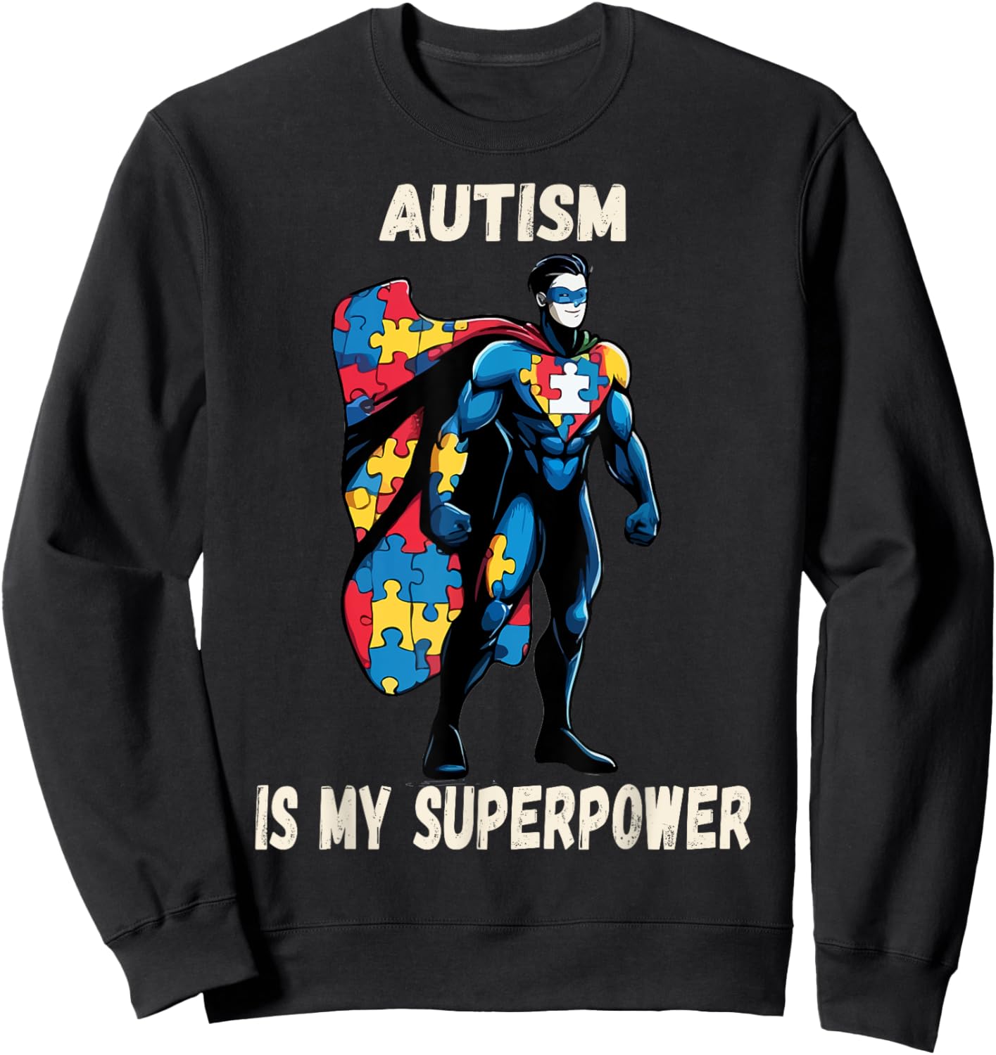 Children's Funny Autism Awareness SuperPower , Black, S Sweatshirt - Sweatshirt | Black