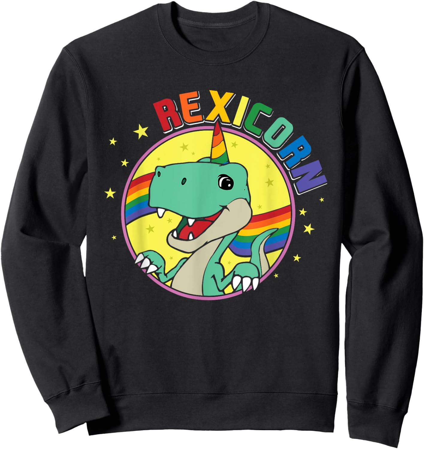 Unicorn T-Rex Rexicorn Dinosaur Dino Rainbow Cute Unicorns Sweatshirt - Sweatshirt | Black
