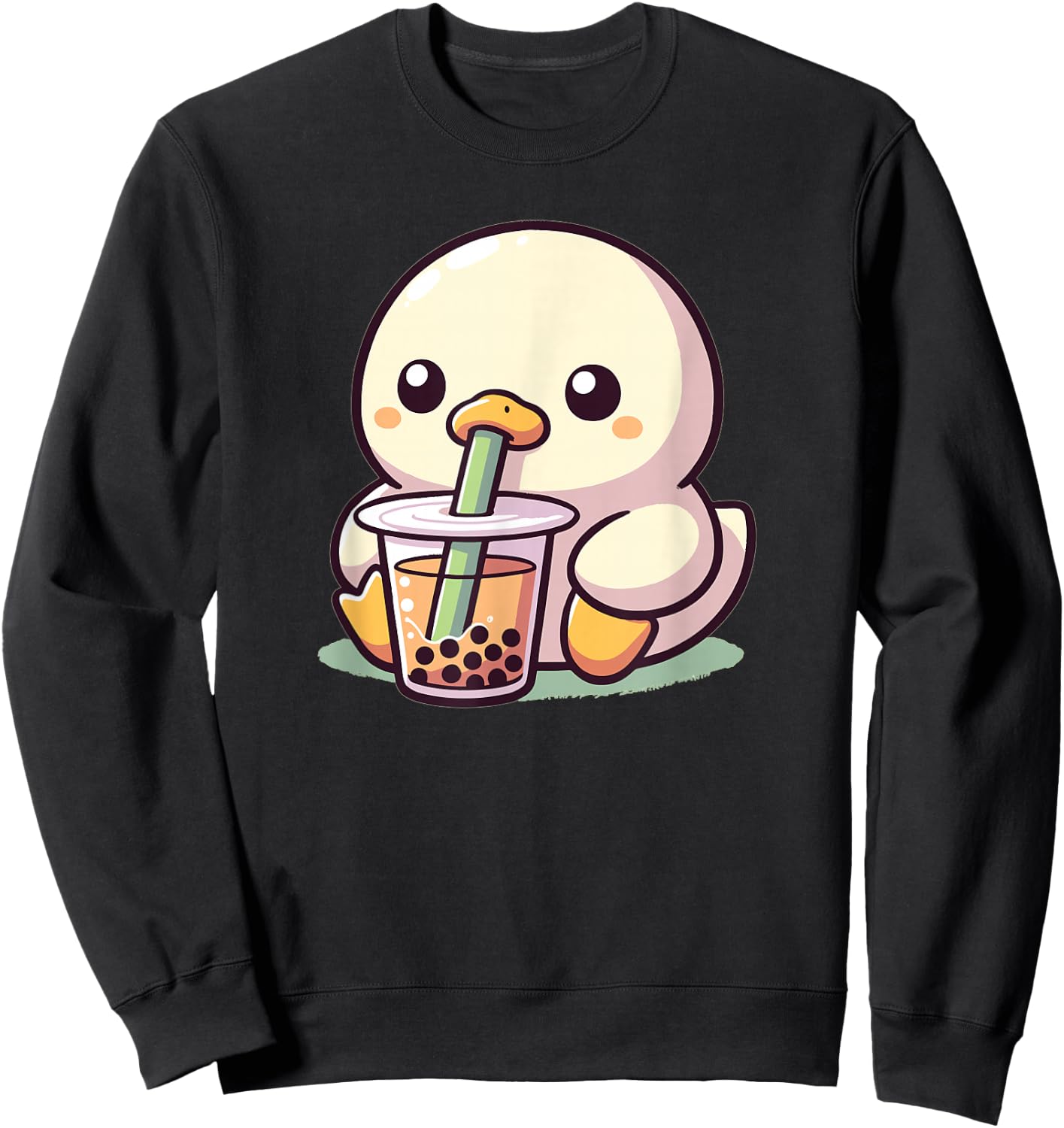 Discover Animal Designs In Kawaii Style Here Women's Kawaii Duck Bubble Tea Boba Duck Black Small Regular Fit Short Sleeve Cotton 65% Polyester 35% Sweatshirt - Sweatshirt | Black