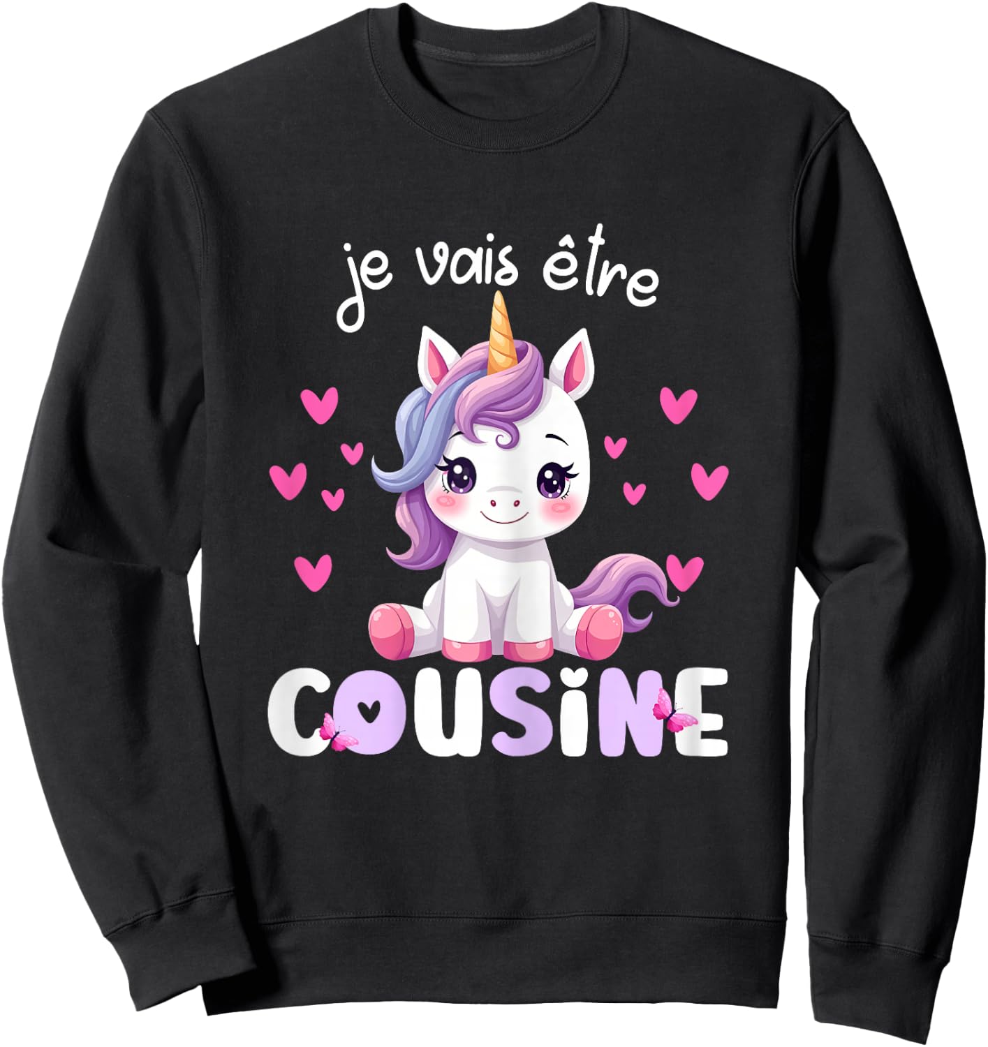 I Will Be Cousin Unicorn Announcement Pregnancy Cousin , Black, Female X-Small Sweatshirt - Sweatshirt | Black