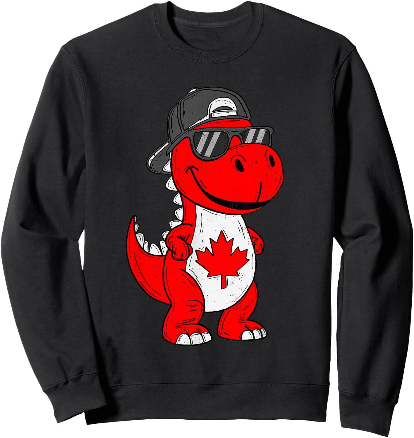 Canadian Dinosaur Trex Maple Leaf Canada Boy Kids Toddler Sweatshirt - Sweatshirt | Black