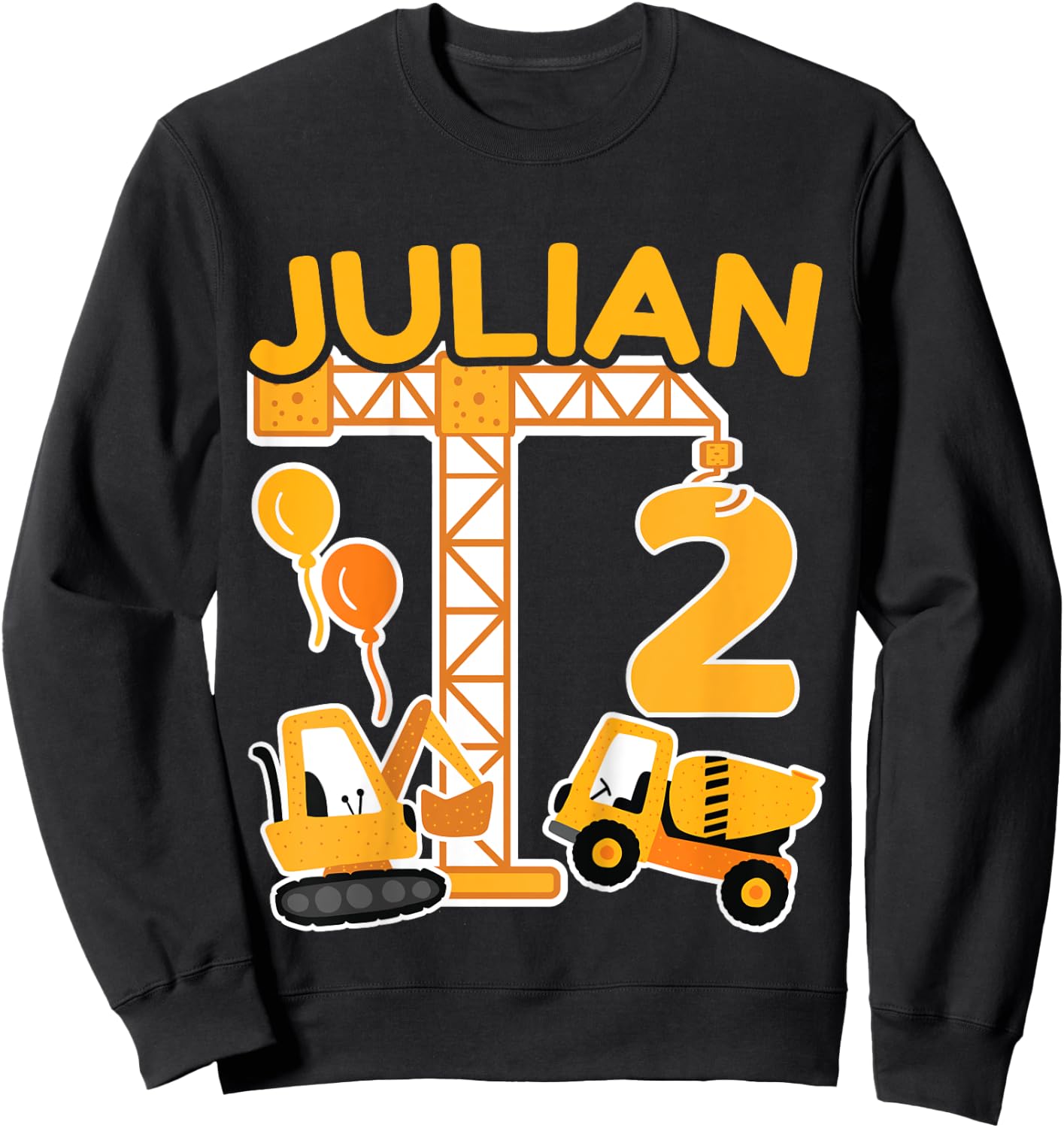 Children's 2nd Birthday First Name Julian Excavator Decoration Gift Boys , black Sweatshirt - Sweatshirt | Black