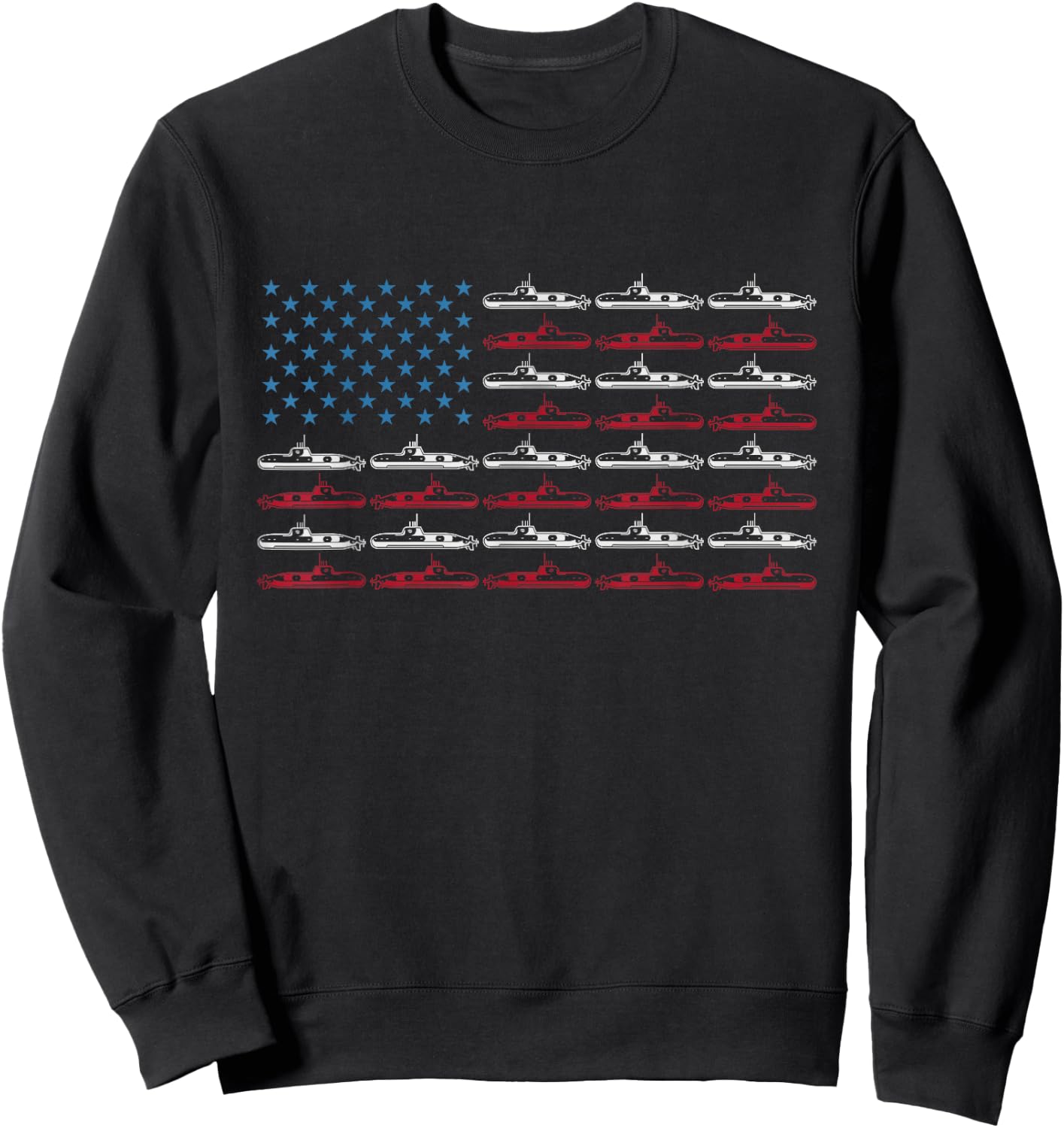 Vintage Submarine American Flag 4th of July Sweatshirt - Sweatshirt | Black