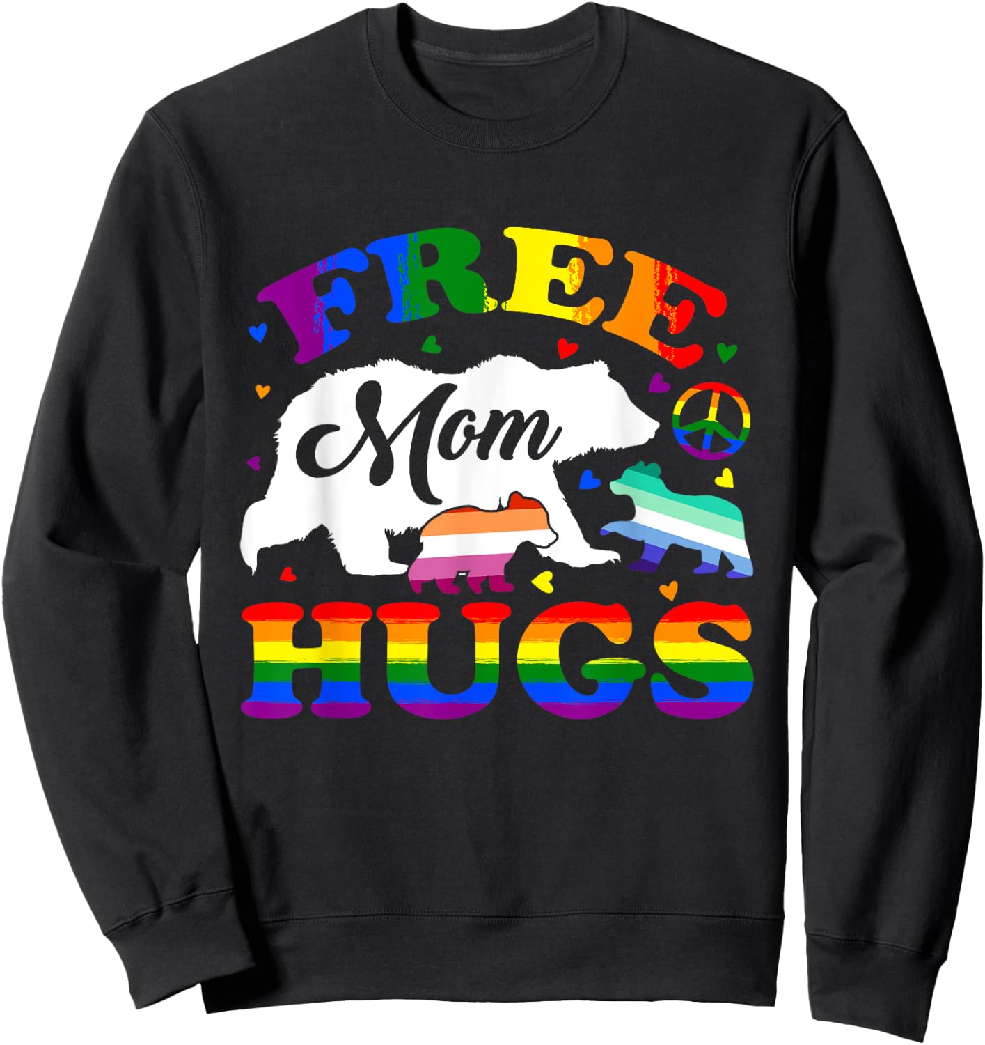 LGBTQ Pride Mama Bear Free Mom Hugs Vintage Rainbow Flag Sweatshirt - Sweatshirt | Black