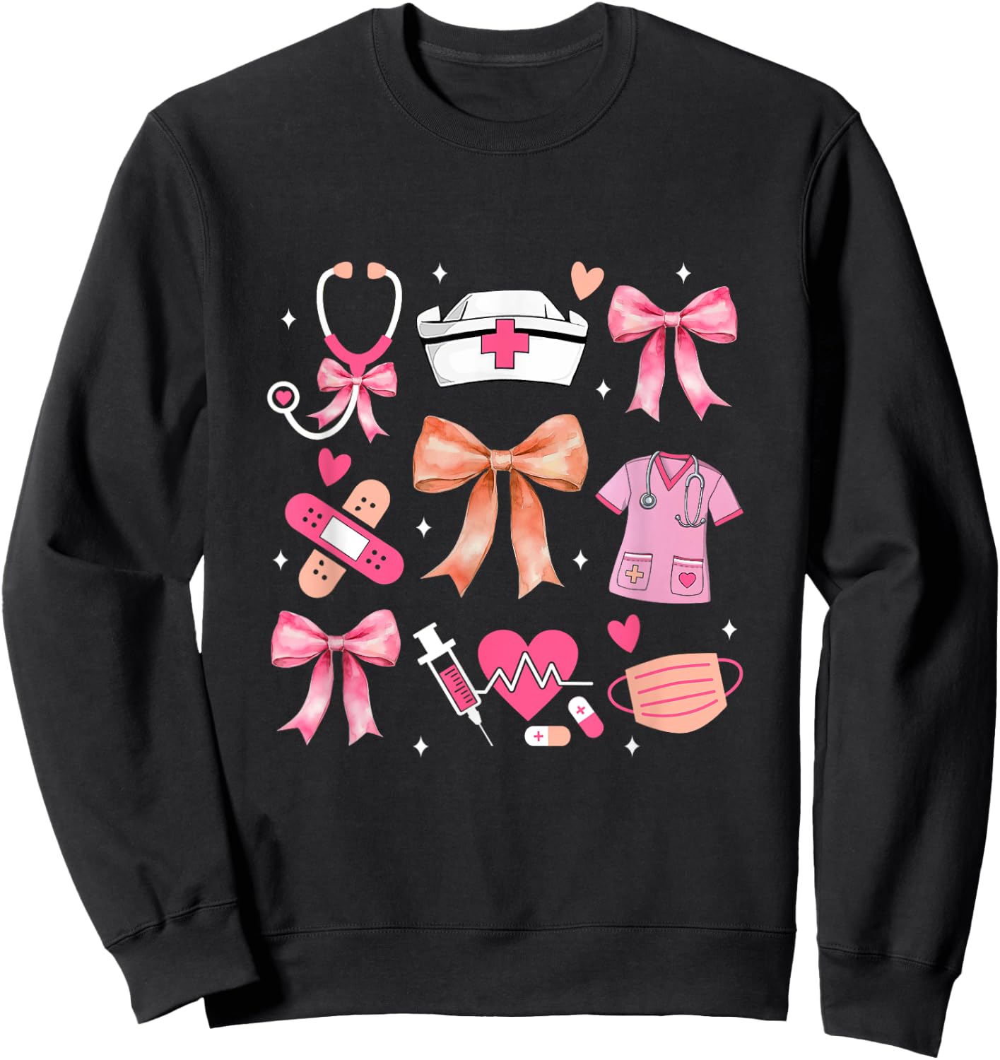 Cute Pink Coquette Bow Nurse Life Nursing Design Sweatshirt - Sweatshirt | Black