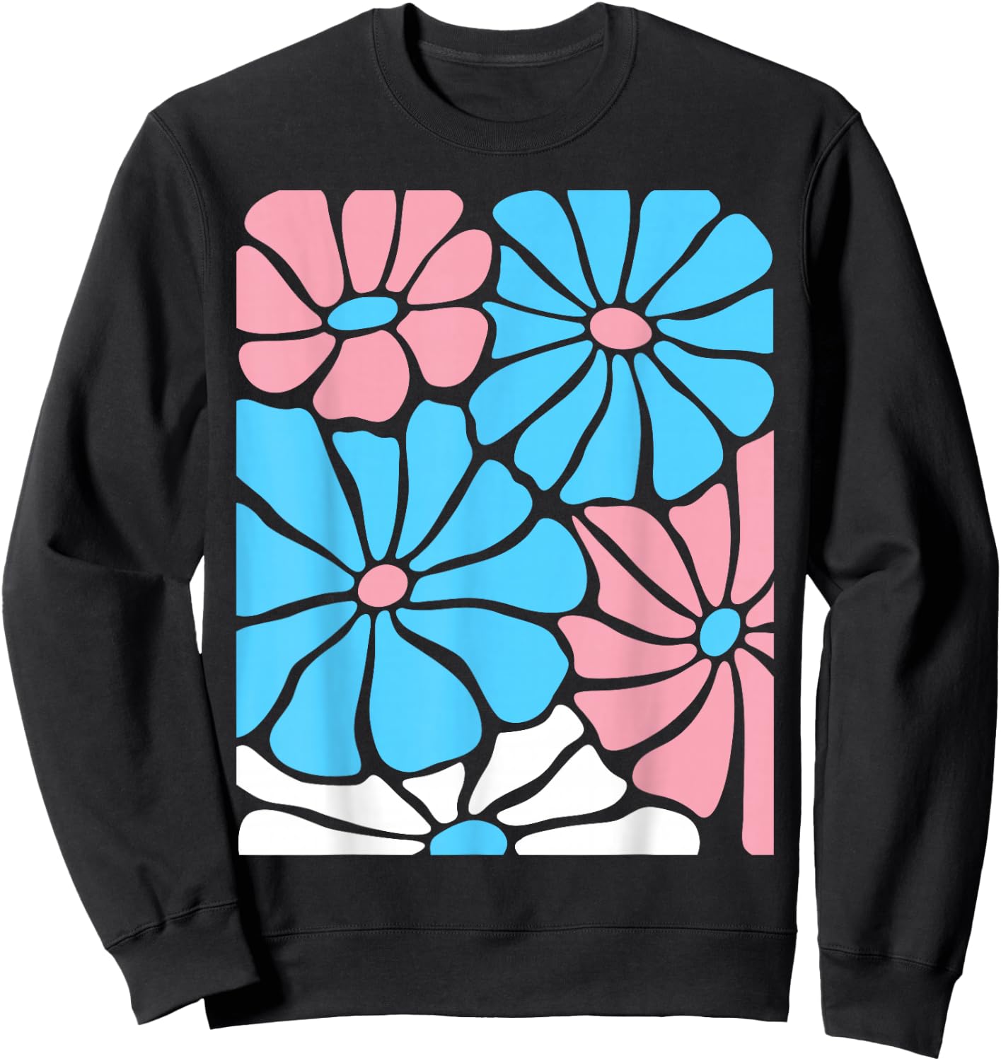 Bold Trans Pride Flowers In Transgender Flag Colors Sweatshirt - Sweatshirt | Black