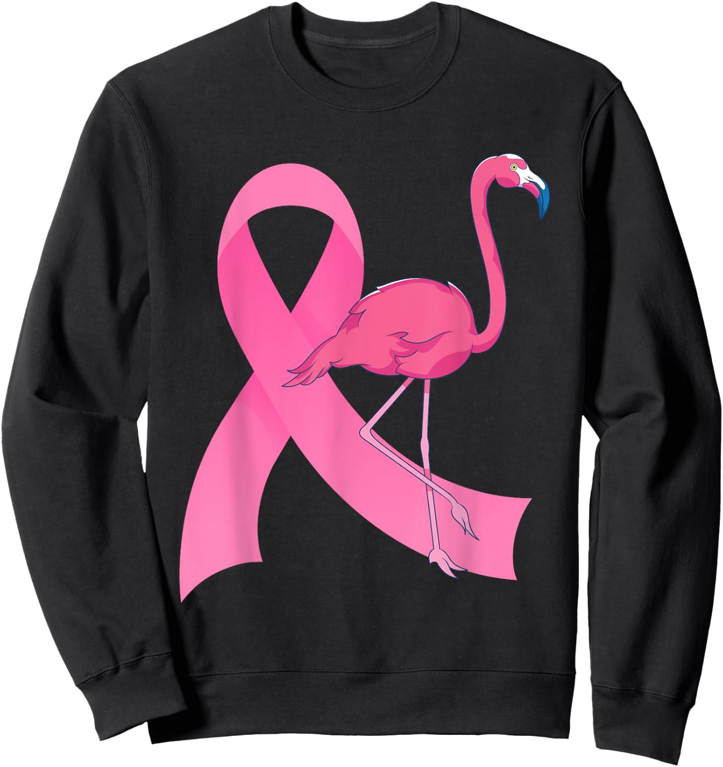 Exotic Animal Flamingo Pink Ribbon Breast Cancer Awareness Sweatshirt - Sweatshirt | Black