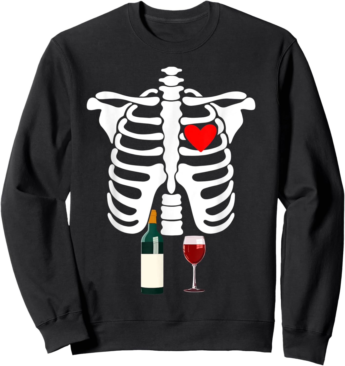 Rib Cage Skeleton X-Ray Drink Wine Halloween Costume Sweatshirt - Sweatshirt | Black