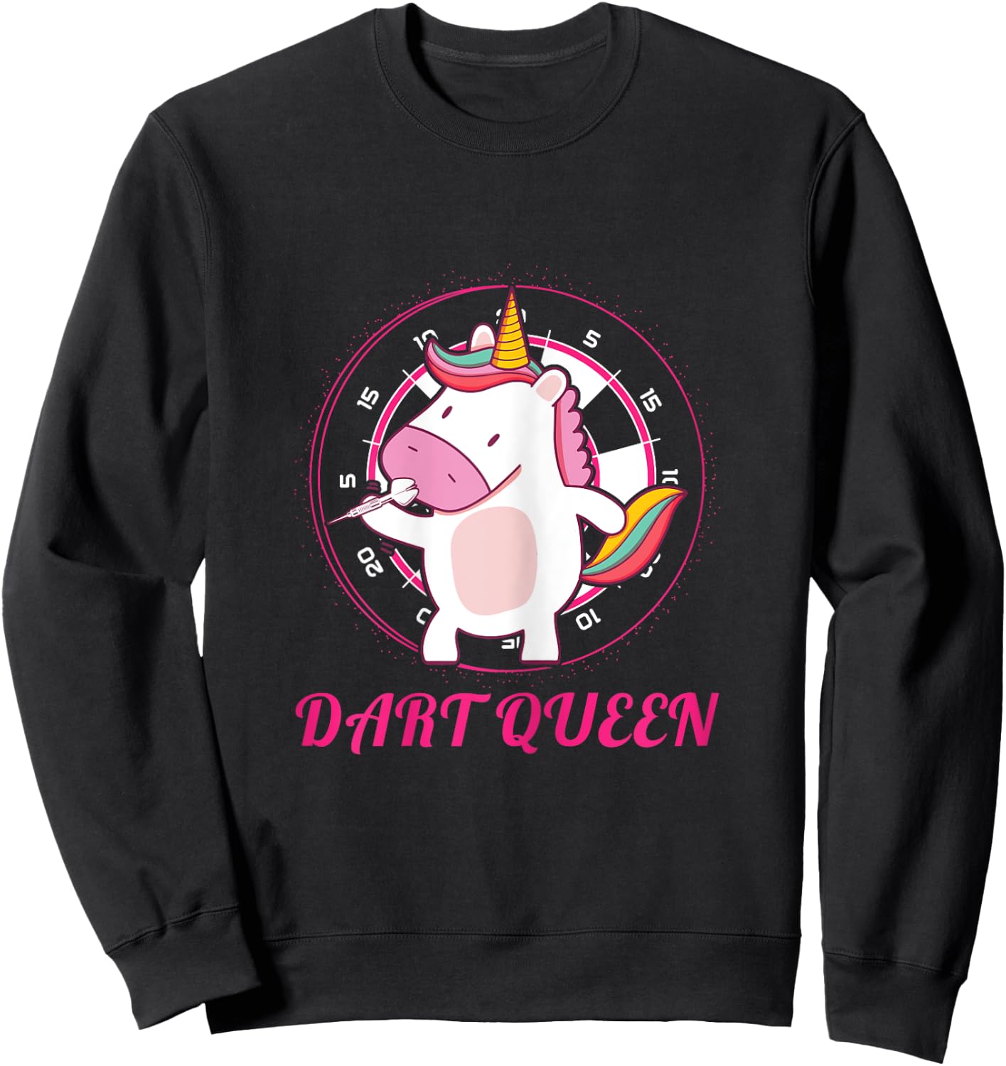 Women's Dart Queen Unicorn Darts Funny Dart Player Saying Sweatshirt - Sweatshirt | Black
