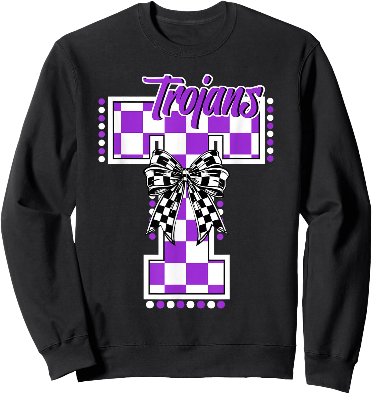 Trojans School Spirit Game Day Mascot Purple Trojan Pride Sweatshirt - Sweatshirt | Black