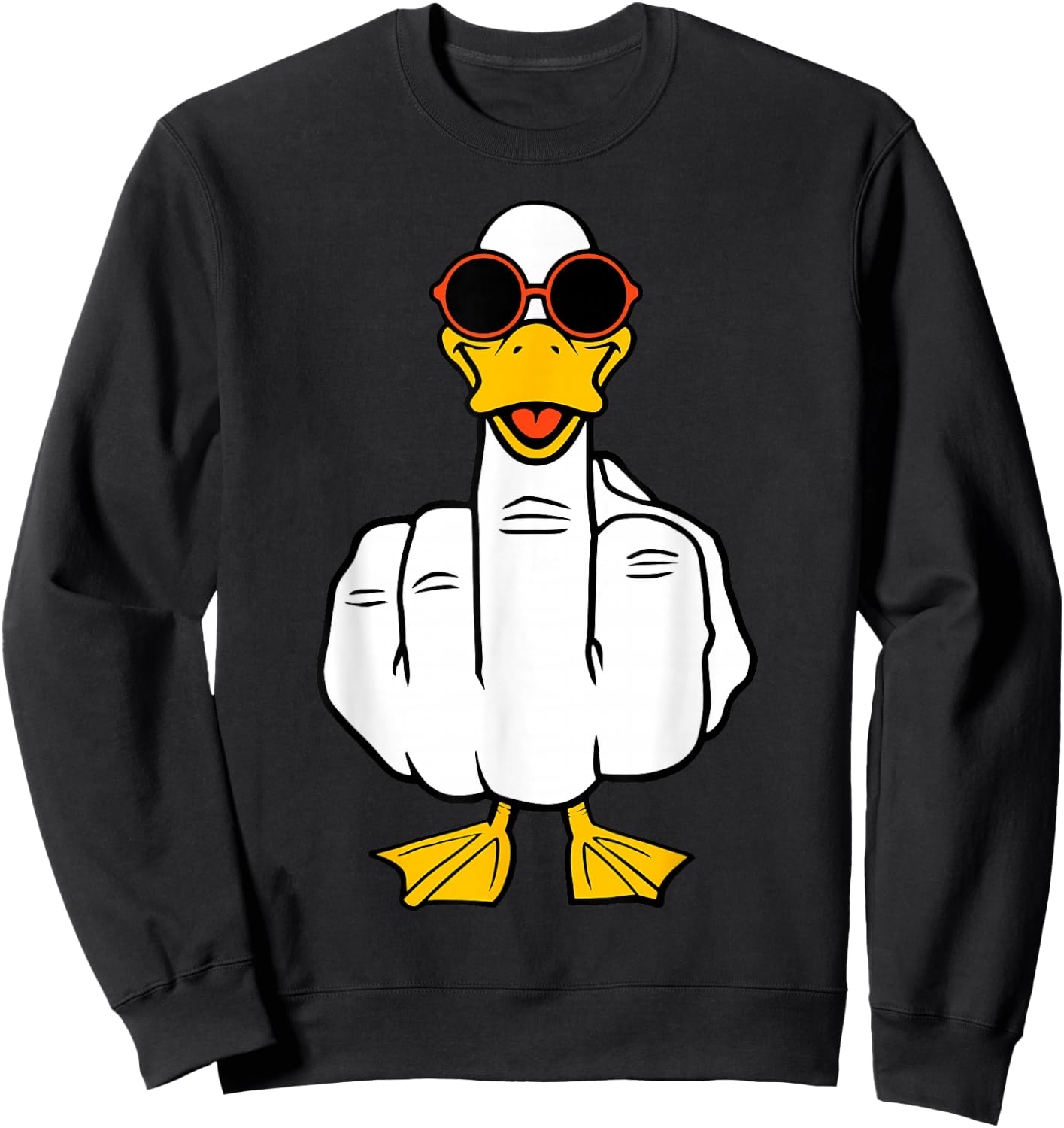 Middle Finger Funny Duck Inappropriate Rude Antisocial Sweatshirt - Sweatshirt | Black