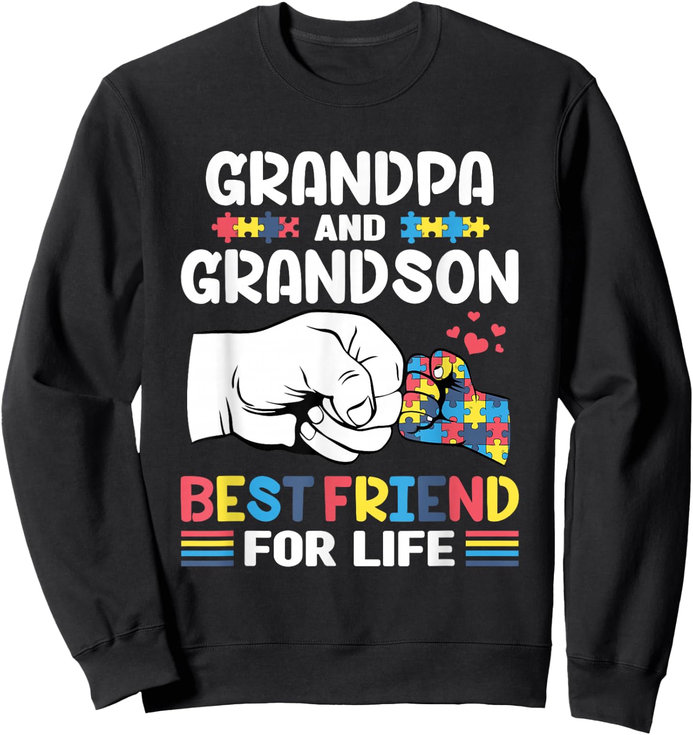 Proud Support Autism Grandpa And Grandson Autism Awareness Sweatshirt - Sweatshirt | Black