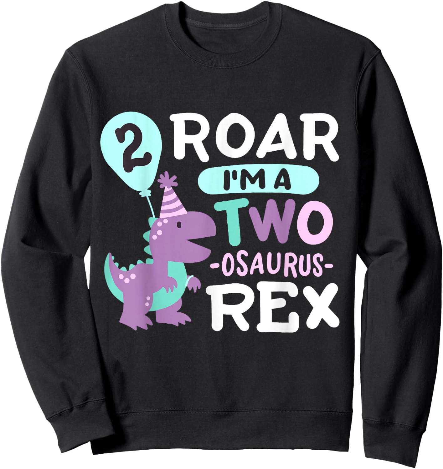 2nd Birthday Dinosaur T Rex Two Osaurus 2 Years Old Kids Sweatshirt - Sweatshirt | Black