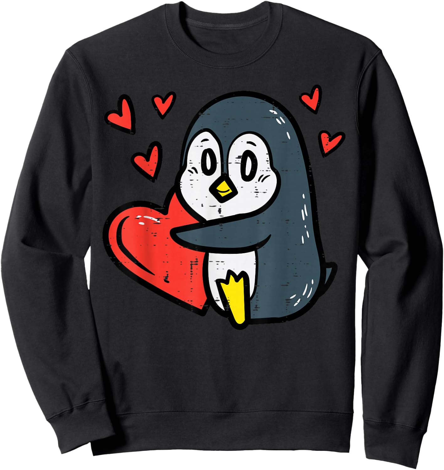 Valentines Day Penguin Heart Boys Girls Kids Toddlers Baby Sweatshirt - Sweatshirt | Black