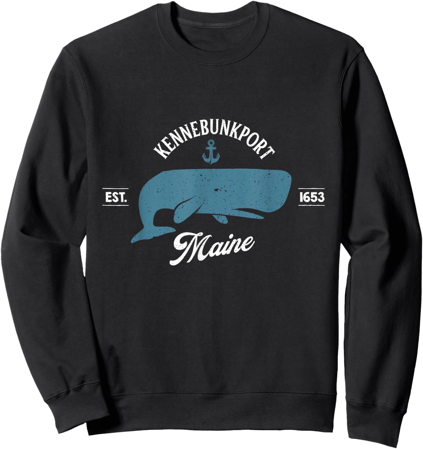 Vintage Ocean Whale Anchor Kennebunkport Maine Nautical Sweatshirt - Sweatshirt | Black
